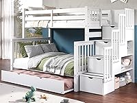 Vista 9 de Bedz King BK961-Honey-Trundle-p - Litera con cama nido individual, con 4 cajones en los peldaños