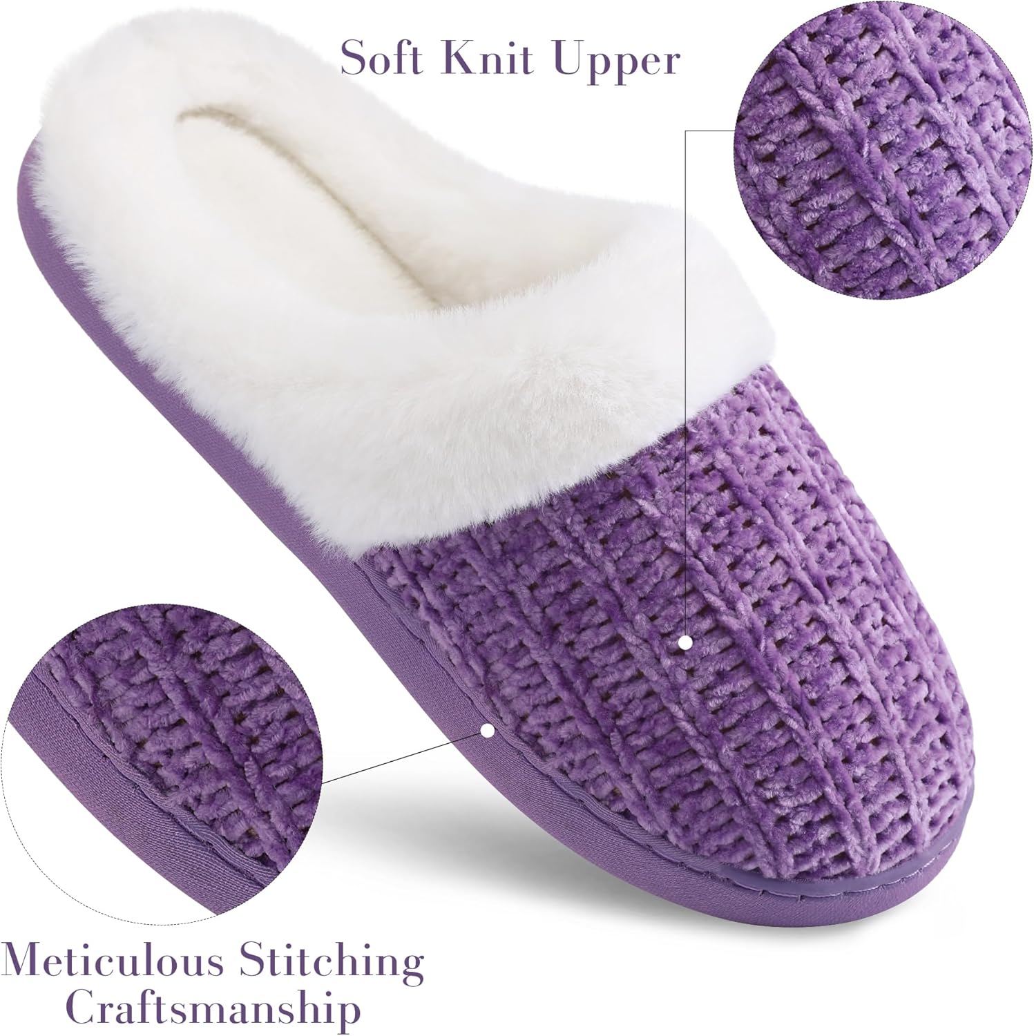 shoeslocker Womens Memory Foam Fuzzy Slippers Knitted House Slippers for Women Comfy Slip-On Warm House Shoes - Image 3
