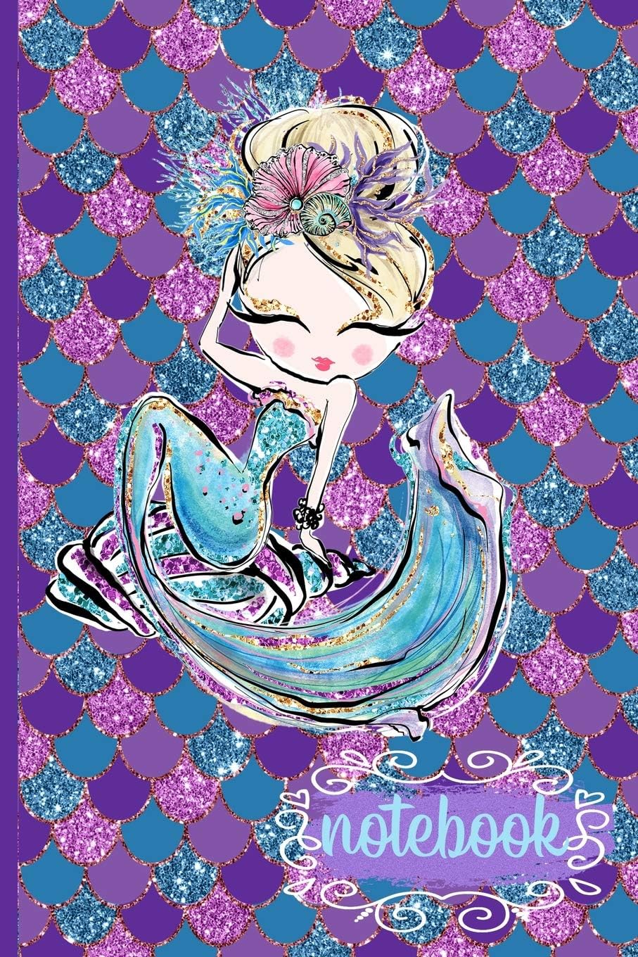 Notebook: Mermaid Cover with 120 Blank Lined Pages Decorated with Shells Narwhal Seahorse Turtle and Starfish (Mermaid Delight) (Vol 4) (Mermaid Delight Collection)