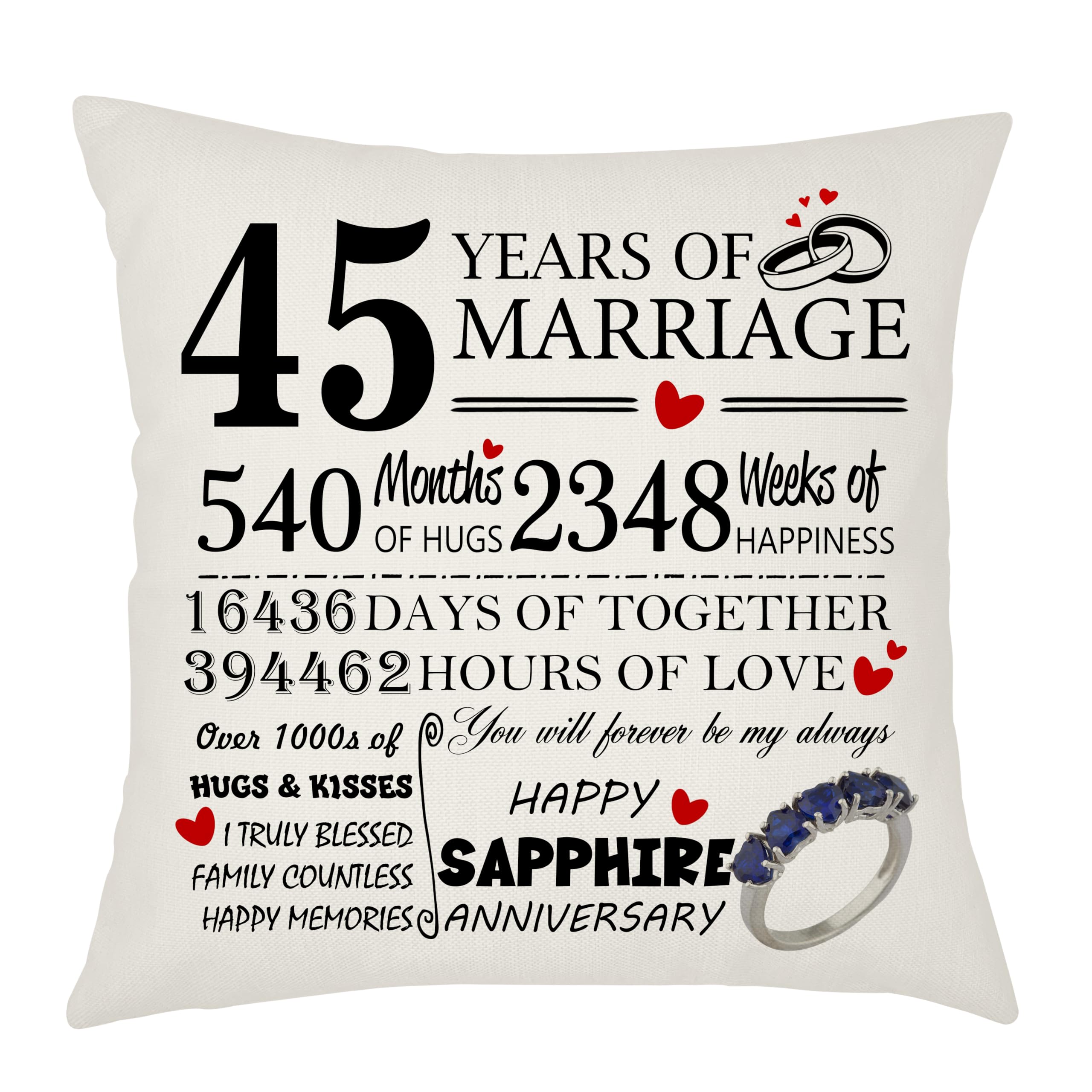 Weosan 45th Wedding Anniversary Sapphire Anniversary Cushion Cover, Gift for Wife or Husband