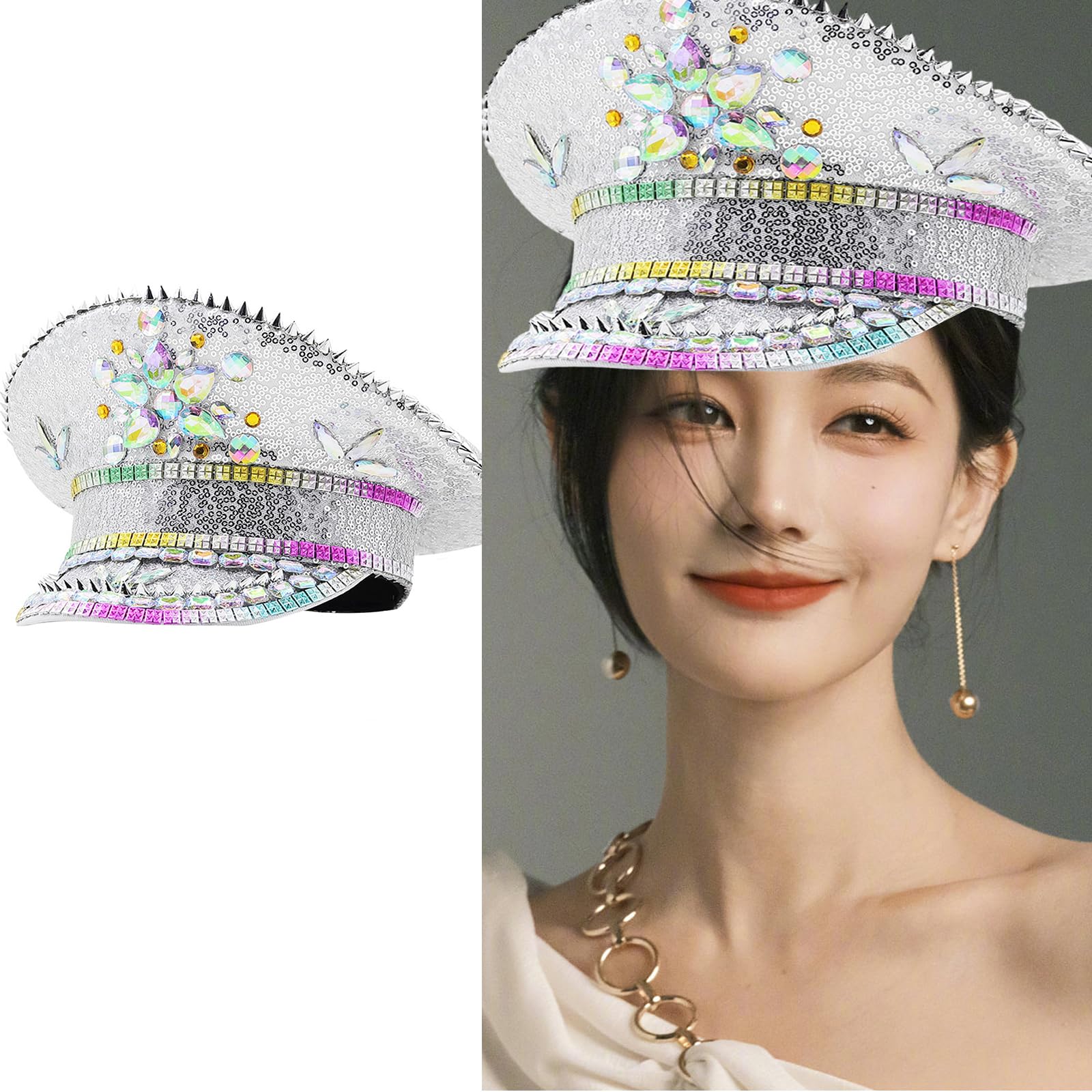 Cappello sergente con paillettes con strass cappello da addio al nubilato festa cosplay cappello night club capitano cappello copricapo tesa larga cappello costume cappello