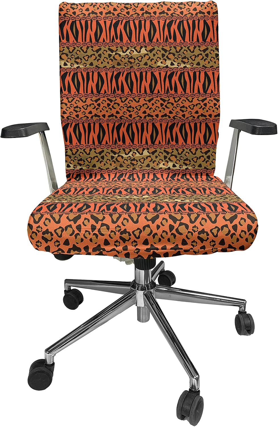 Ambesonne African Office Chair Cover, Leopard and Cheetah Skin Savannah Pattern Savannah Fauna Timeless Art, Stretchable Decorative Universal Size High Back Printed Slipcover, Orange Amber