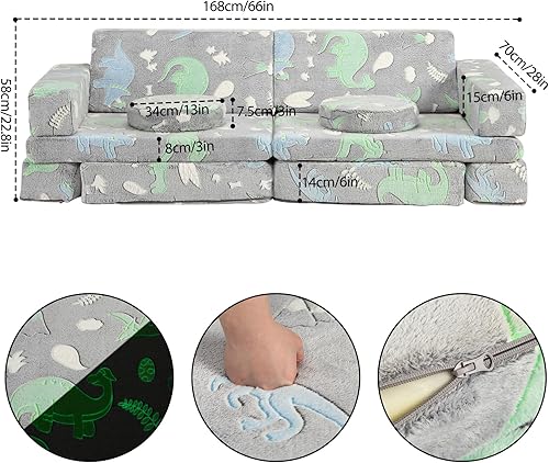 Miniatura 9 de Sofá modular para niños pequeños, muebles imaginativos para dormitorio, sofá infantil para jugar, dormir, niñas y niños pequeños, gris