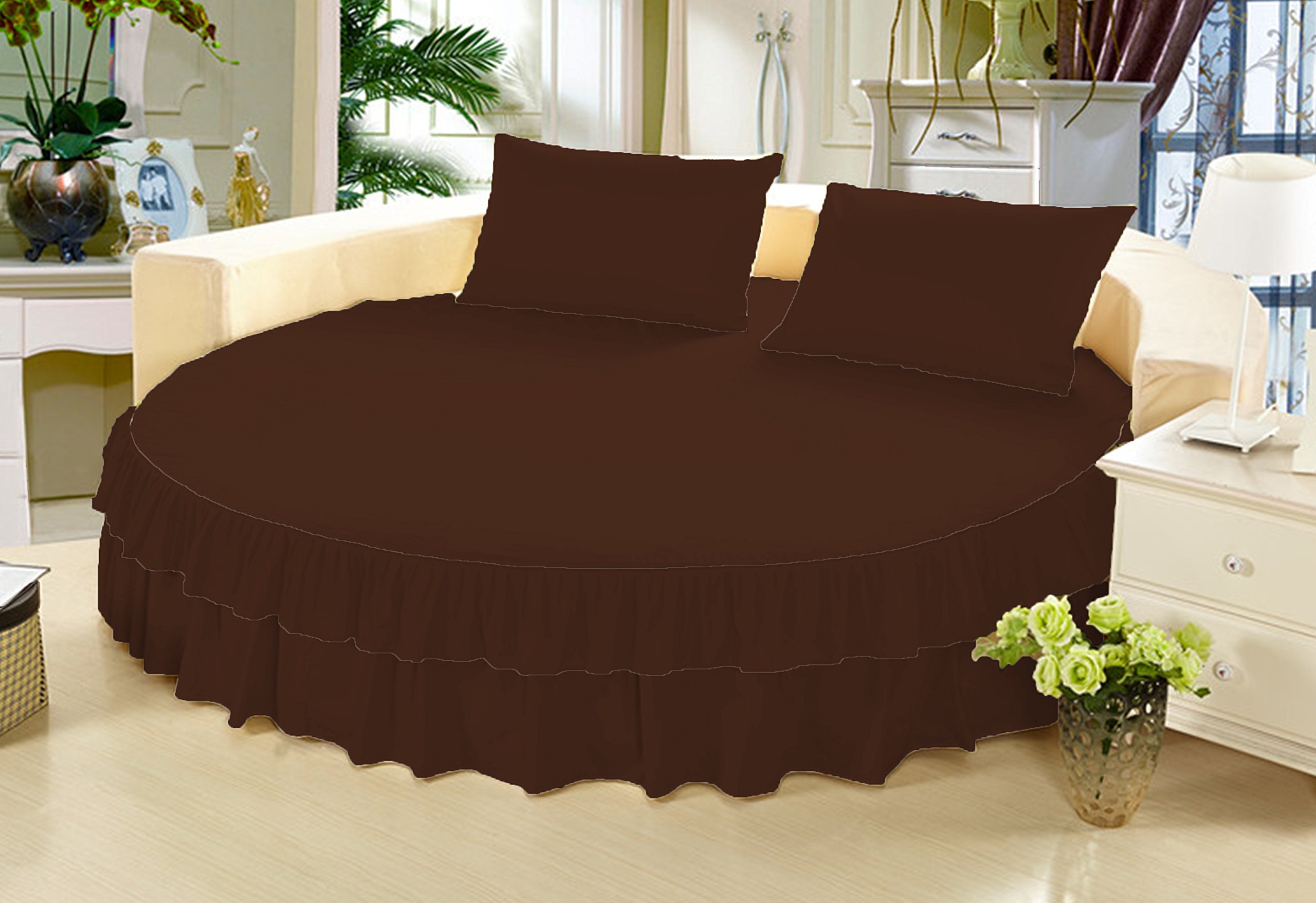 Falda de cama redonda de algodón egipcio cubierta de somier de 15 pulgadas faldón circular café