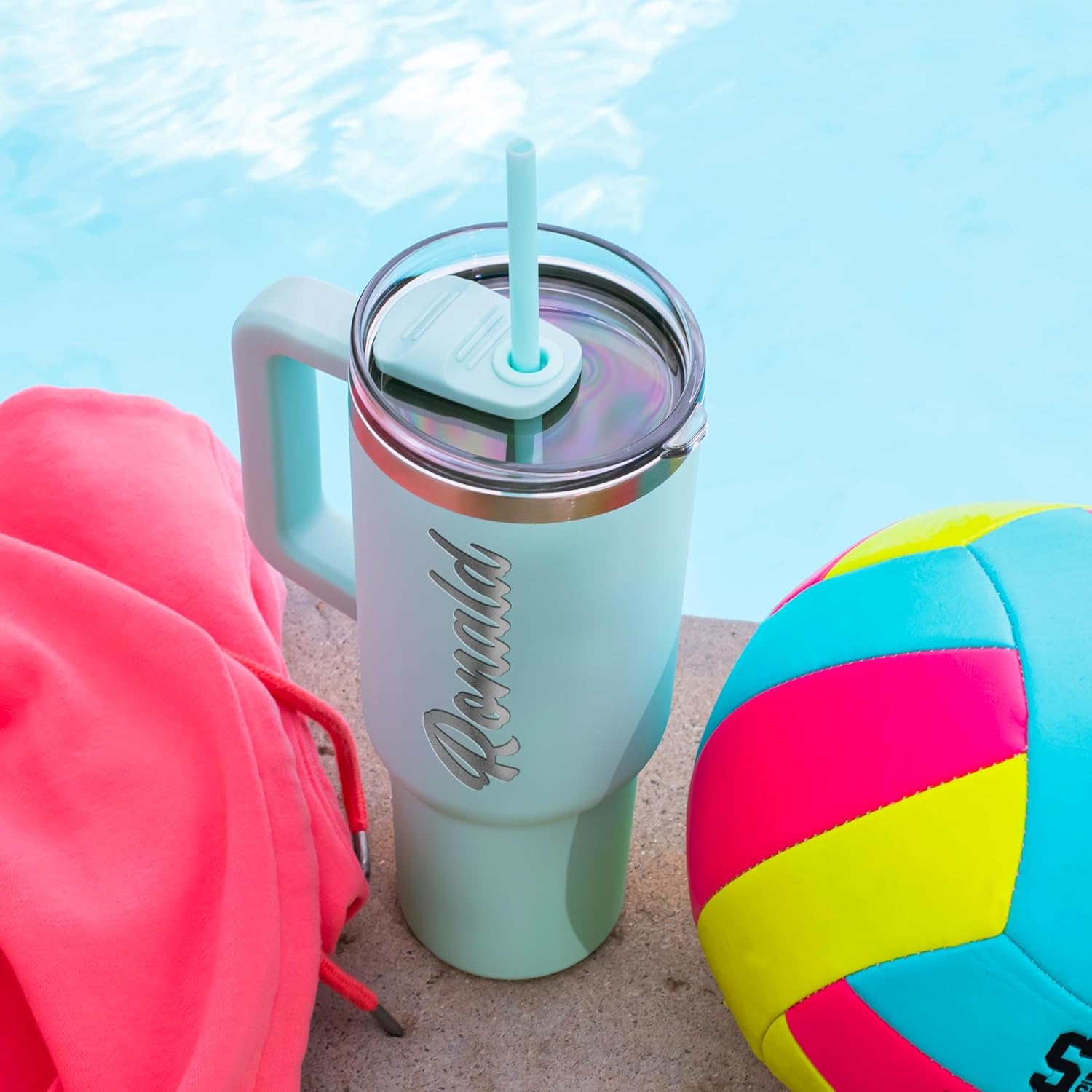 Be Burgundy Personalized 40 Oz Tumbler with Handle & Straw, Engraved Stainless Steel Coffee Mug, Insulated Travel Gift for Him or Her - Navy Blue - Image 9