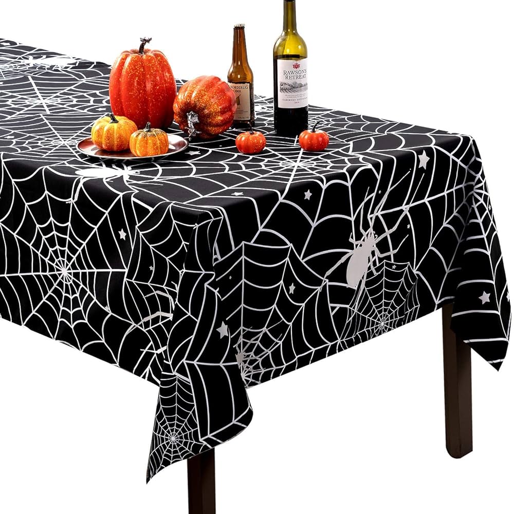 Ethyie Halloween Tablecloth, Spider Web And Pumpkin Table Cloth, Bat