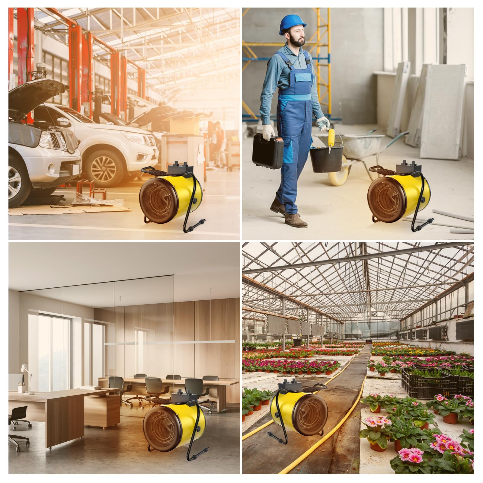 Calefactor Industrial 3000W - Calentador Aire Caliente Portatil - con Ajuste de ángulo de 0 a 25° y Termostato - Apto para Construcción, Garaje e Invernadero
