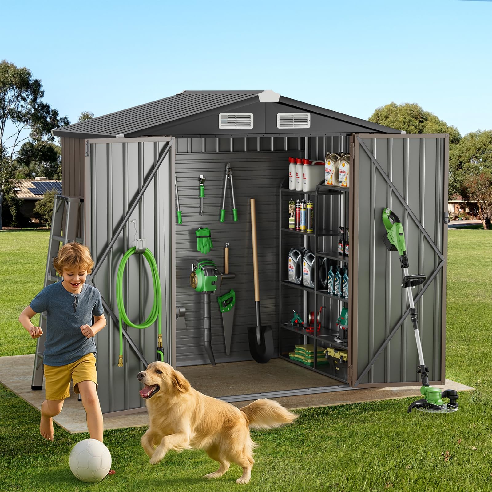 GVDV 6x4 FT Outdoor Metal Storage Shed, Durable Garden Shed with Updated Frame Structure for Backyard, Patio, Tool Storage, All-Weather Shelter for Bike, Gardening Tools, Equipment, Pet