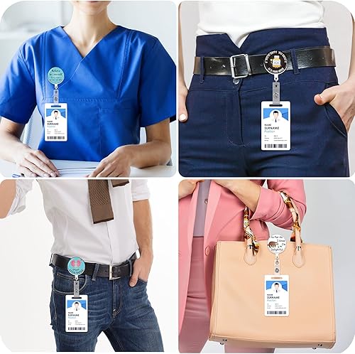 Miniatura 5 de Geosar 16 piezas de carrete de insignia de enfermera divertido de Navidad a granel, lindo clip retráctil para identificación, accesorios de