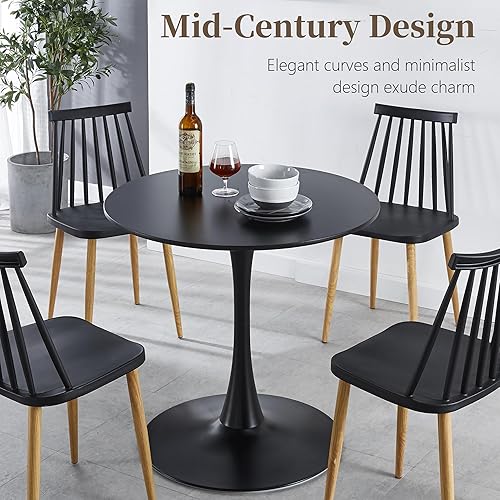 Miniatura 3 de Mesa de comedor redonda de 31.5 pulgadas, mesa de tulipanes de mediados de siglo con base de pedestal de metal, mesa de ocio moderna para espacios