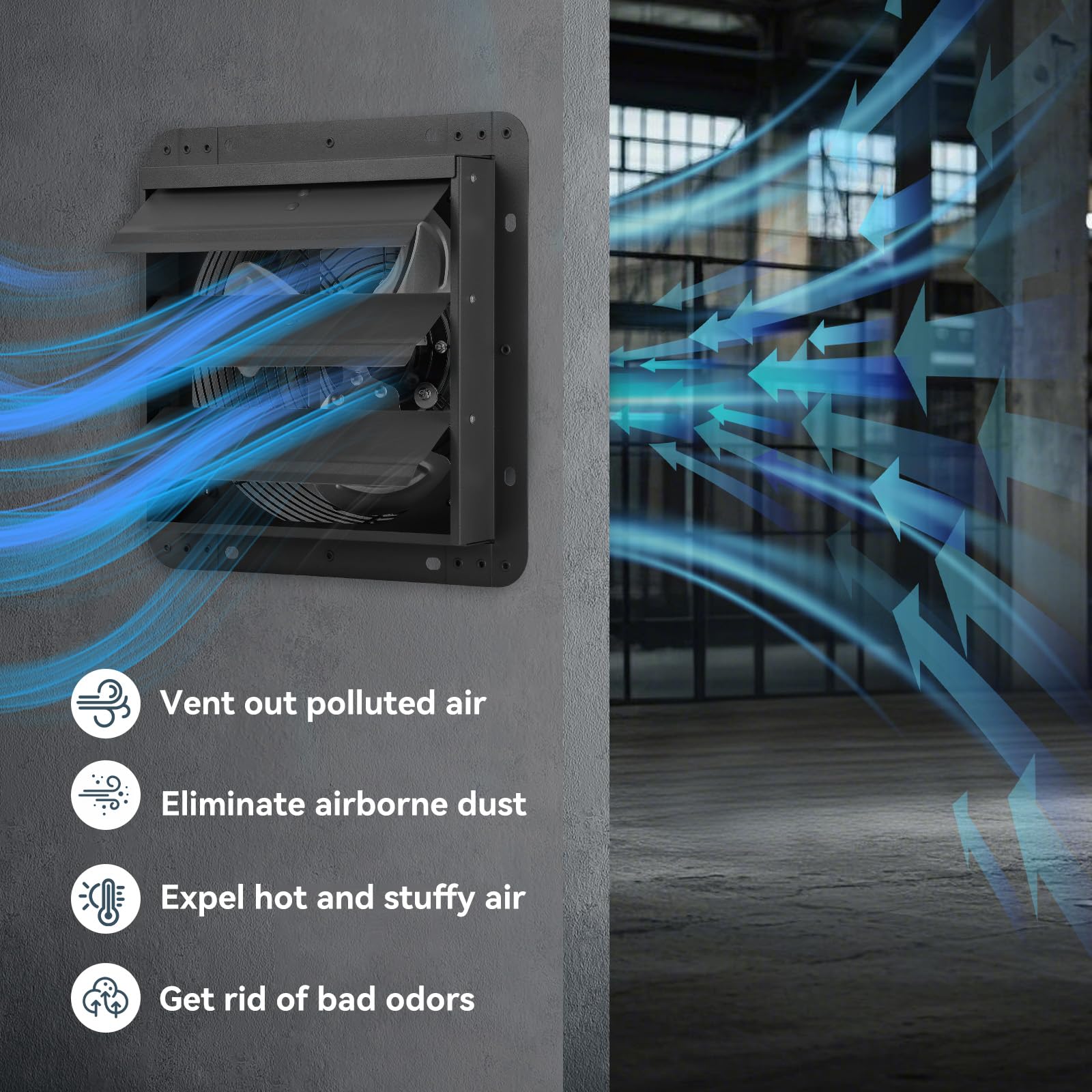 MISTRO Ventilador Extractor de Aire 300mm Ventilador Industrial de Pared con Persiana de Gravedad Automática, Extractor con Regulador de Velocidad Integrado para Garaje, Invernadero y Sótano