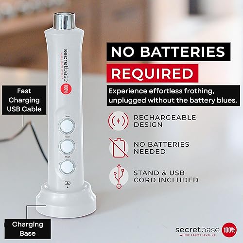 Miniatura 3 de Secretbase - Mezclador de espuma de leche recargable, jarra, base de carga, espumador de 3 velocidades de mano para latte, bebidas, matcha, incluye