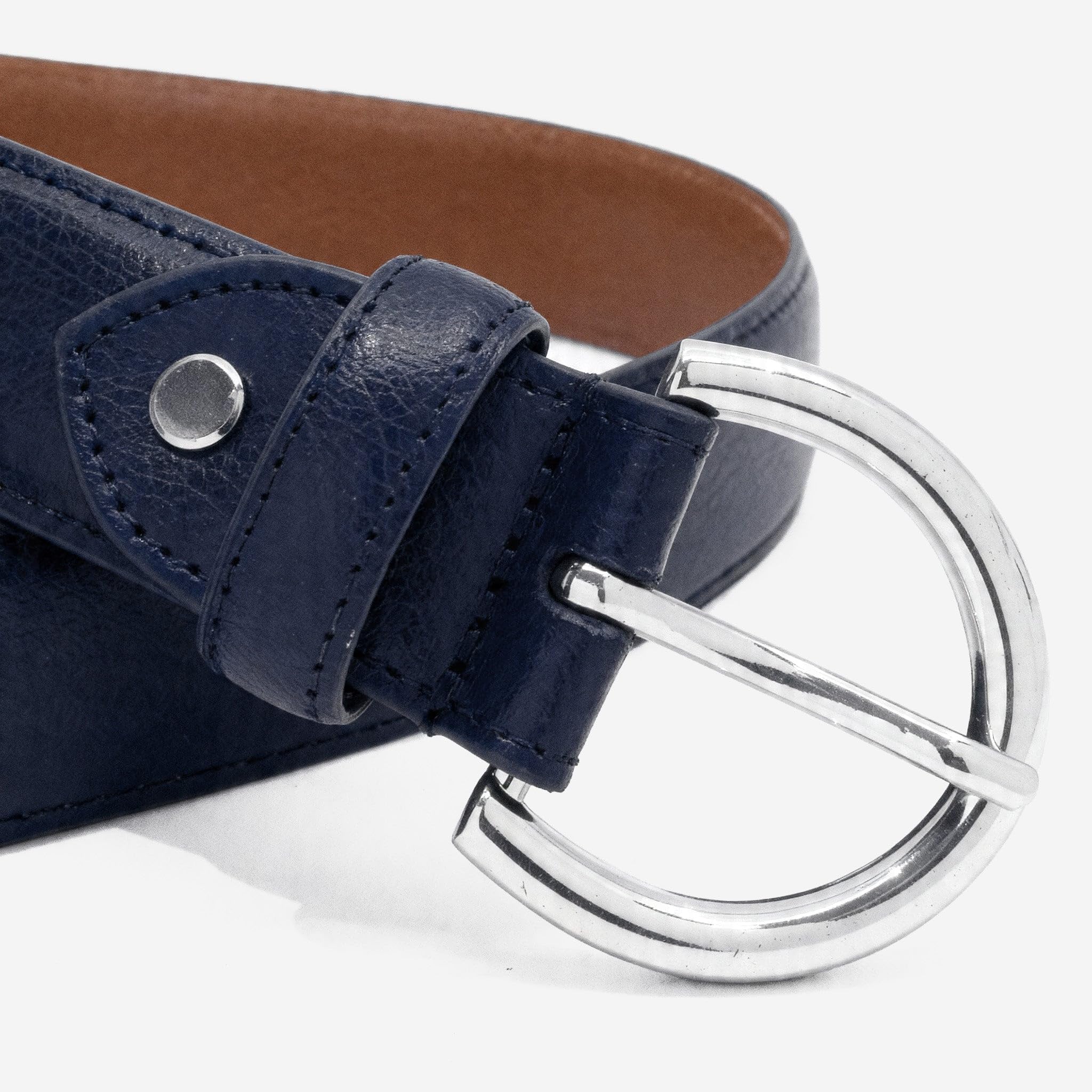 GLOVE STORY Ceinture Femme en Cuir Bleu - Boucle Métal Élégante Style Habillé - Coffret Cadeau Accessoire Mode Haut de Gamme pour Jean, Tailleur Costume et Pantalon - Largeur 35mm