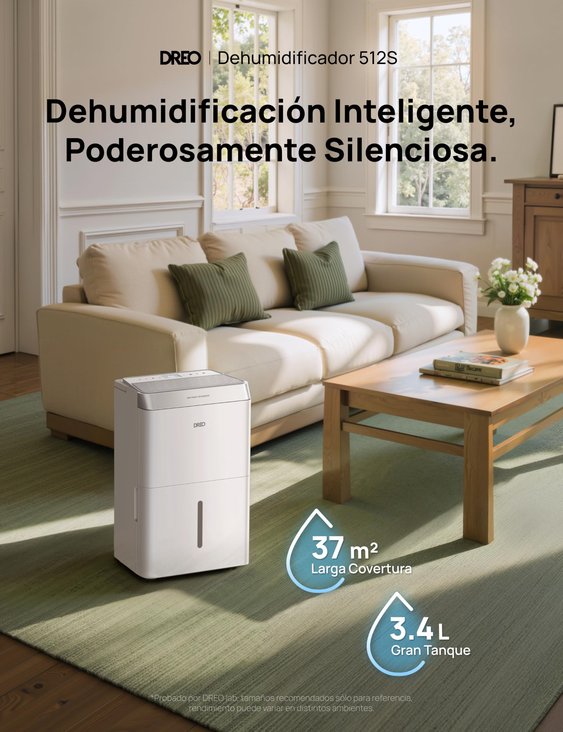 DREO Deshumidificador Inteligente 20 L/24 h, para estancias de hasta 37 m² – eficiente y silencioso – App & Alexa, 3 modos, temporizador, humedad ajustable, tubo de desagüe, dormitorio & baño