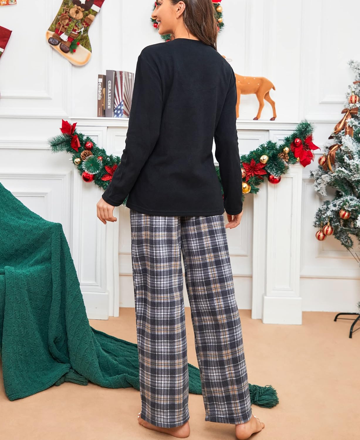 U2SKIIN Women Fleece Pajama Pants, Warm Plaid Lounge Pj Bottoms for Women with Pockets Soft - Image 4