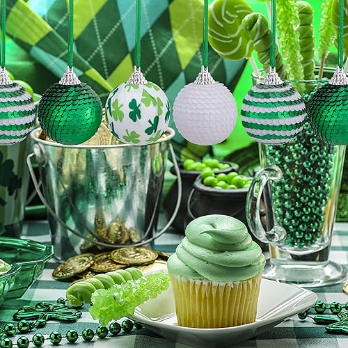 Miniatura 6 de Bolas colgantes de lentejuelas para el día de San Patricio, adorno de bola de trébol irlandés con purpurina de 1.96 pulgadas, bola colgante de