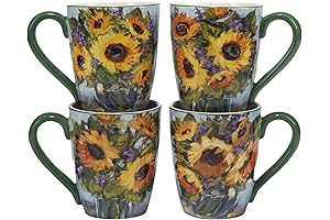 Dynamic Sunflower Ceramic Coffee Mugs, Set of 4