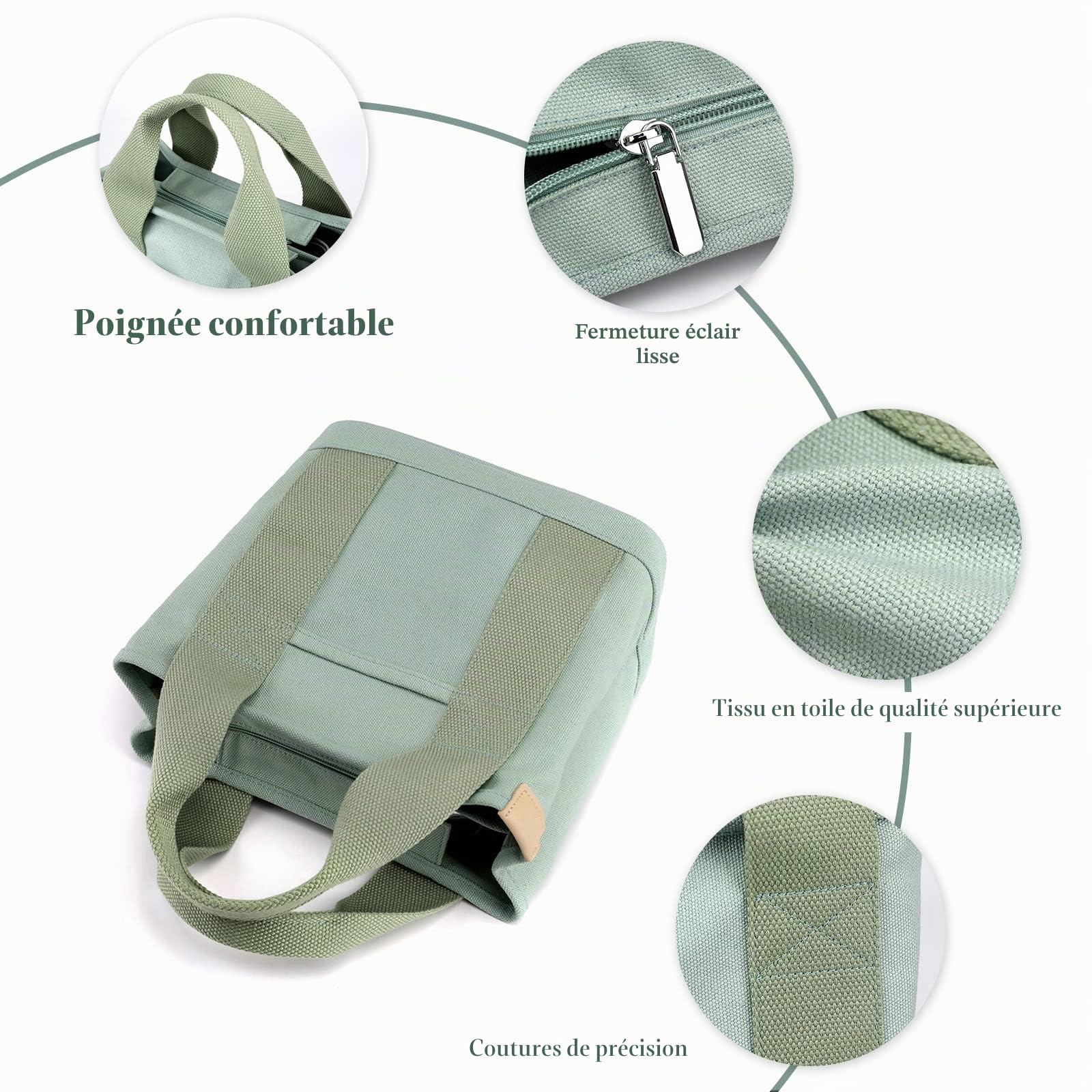 CORIOS Sac à Main pour Femme Sac Fourre en Toile Fourre-Tout Multifonctionnel Sacs de Plage Occasionnel Sacs Cabas pour Voyage Travail Ecole Courses Camping Vert