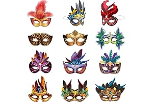 Mardi Gras Face Mask Set 48-Pack, Papier Mache Carnival Masks