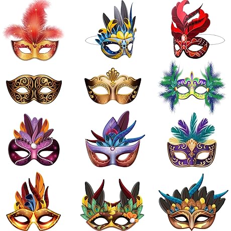 Mardi Gras Face Mask Set 48-Pack, Papier Mache Carnival Masks
