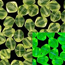 25 pcs Bicone Pressed Czech Glass Beads 9mm 0.36in, Beads for stringing, Glow Under UV Urnium Yellow