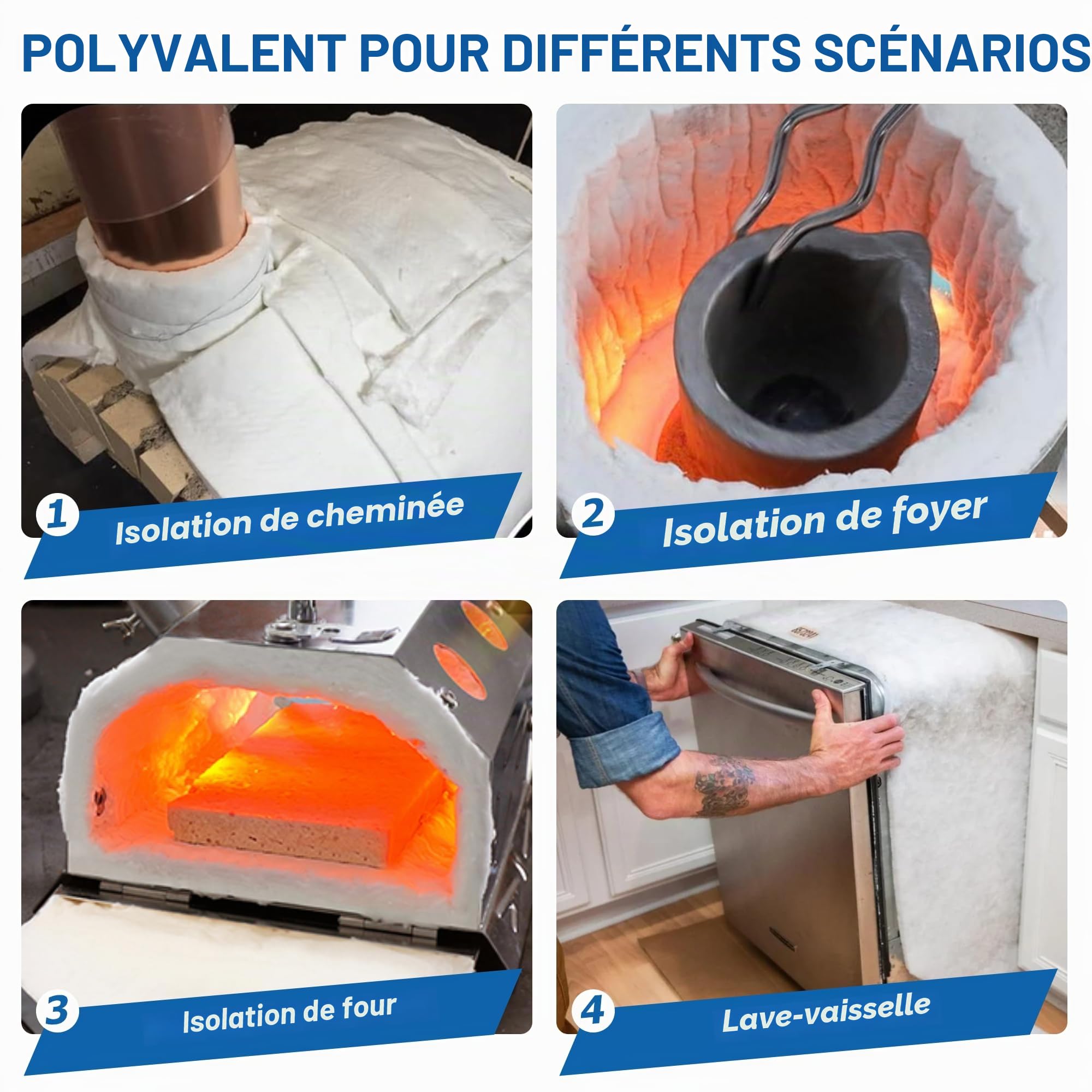 Nelyrho Couverture isolante en fibre de céramique de 61 x 40,6 x 2,5 cm, ignifuge et résistante à la chaleur jusqu'à 1 482,2 °C, idéale pour les plaques de poêle à bois, les cheminées, les fours, les