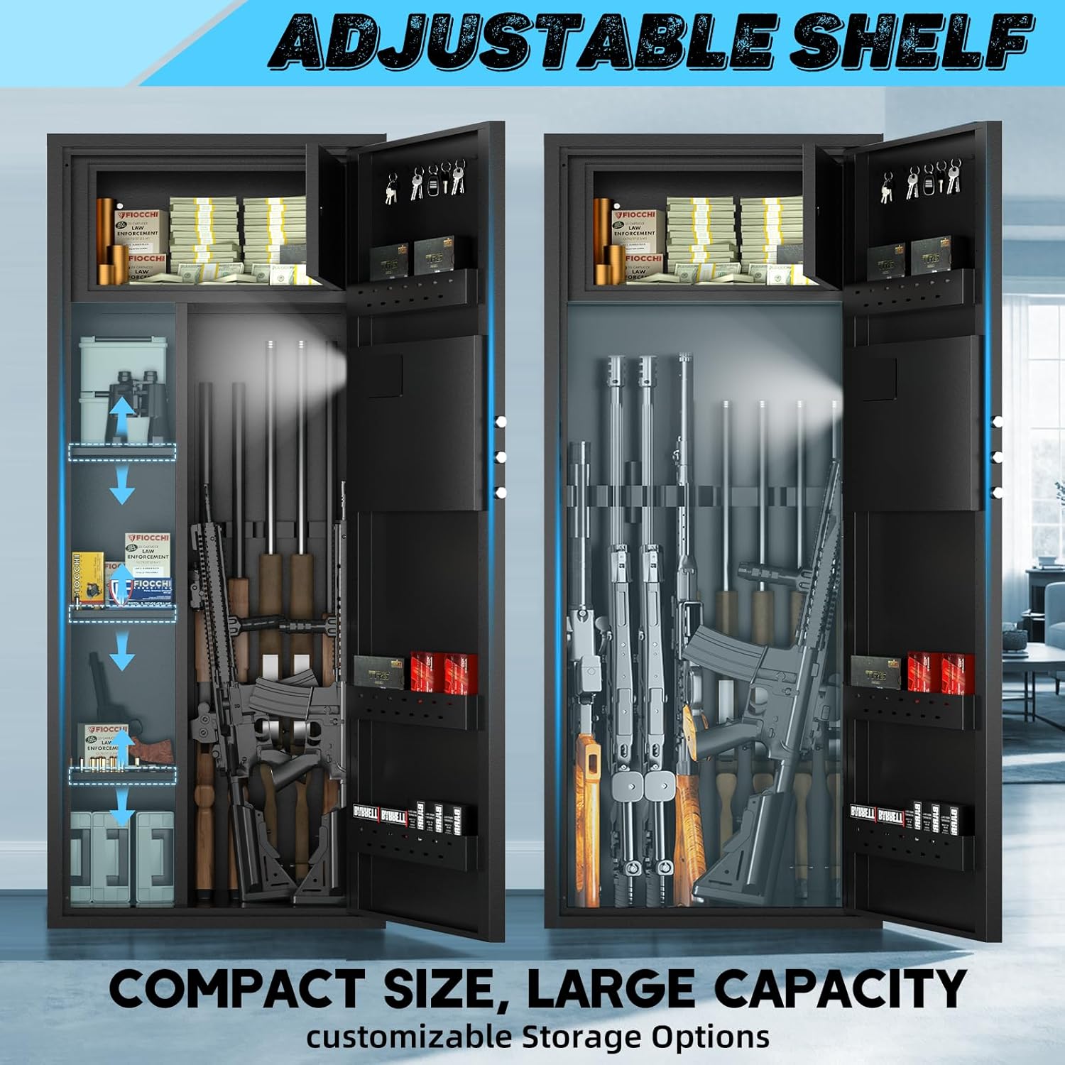 12-15 Large Gun Safe for Rifles and Pistols, Gun Cabinets for Rifles and Shotguns with Digital Keypad and Alarm Mode, Easy Assembly Rifle Safe for Home, Internal Lockable Box & Removable Shelves