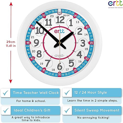 Miniatura 8 de EasyRead Time Teacher Reloj de pared de los niños, 12 & 24 Hour con silent movimiento. Aprender a Tell The Time en 2 pasos sencillos, para los niños