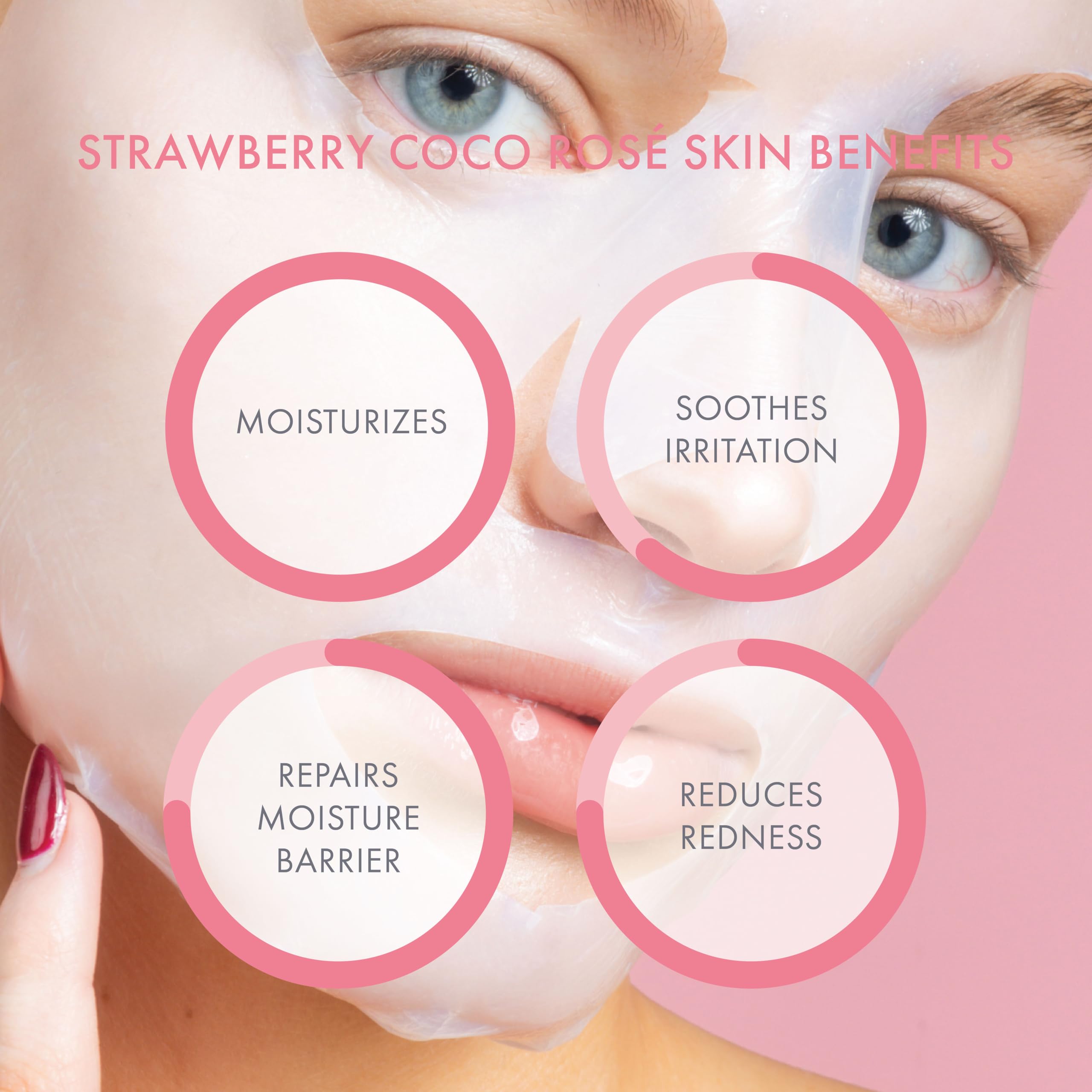 ESW Beauty Strawberry Coco Rosé Soothing Face Mask - Hydrating, Calming, Vegan Face Mask with Coconut Water, Green Tea, & Strawberry Extract for Sensitive Skin