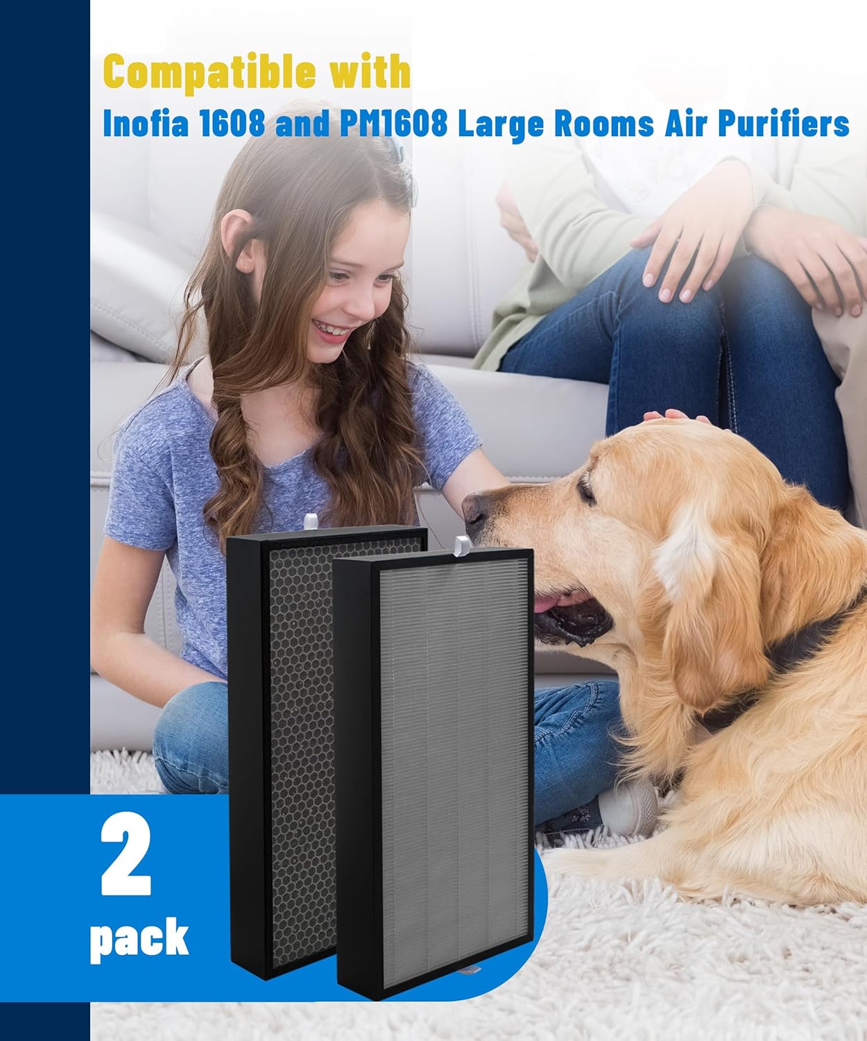Replacement Filter Compatible with Inofia 1608 PM1608 Air Purifier, wiith H13 HEPA filter and Activated carbon filters, 2 pack - Image 2
