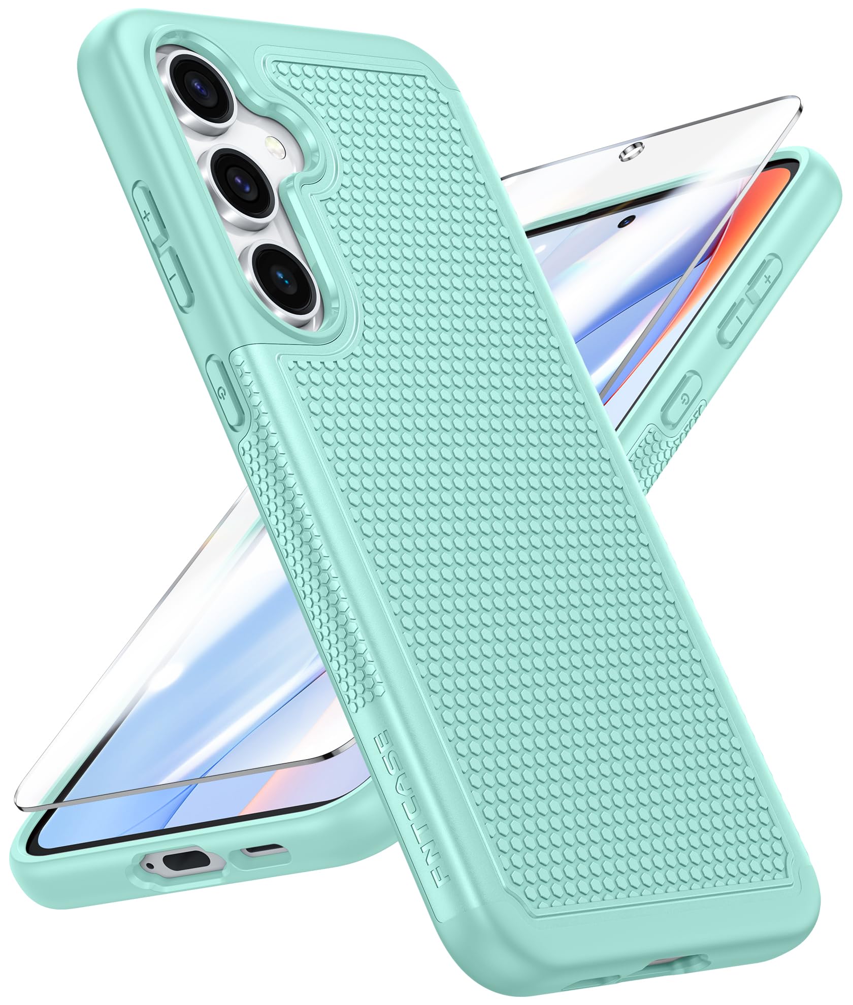 FNTCASE for Samsung Galaxy S24 FE Case: Dual Layer Non Slip Protective | With Screen Protector, Shockproof Drop Protection, Matte Textured Protective Cell Phone Cover, for Daily Use, Mint Green