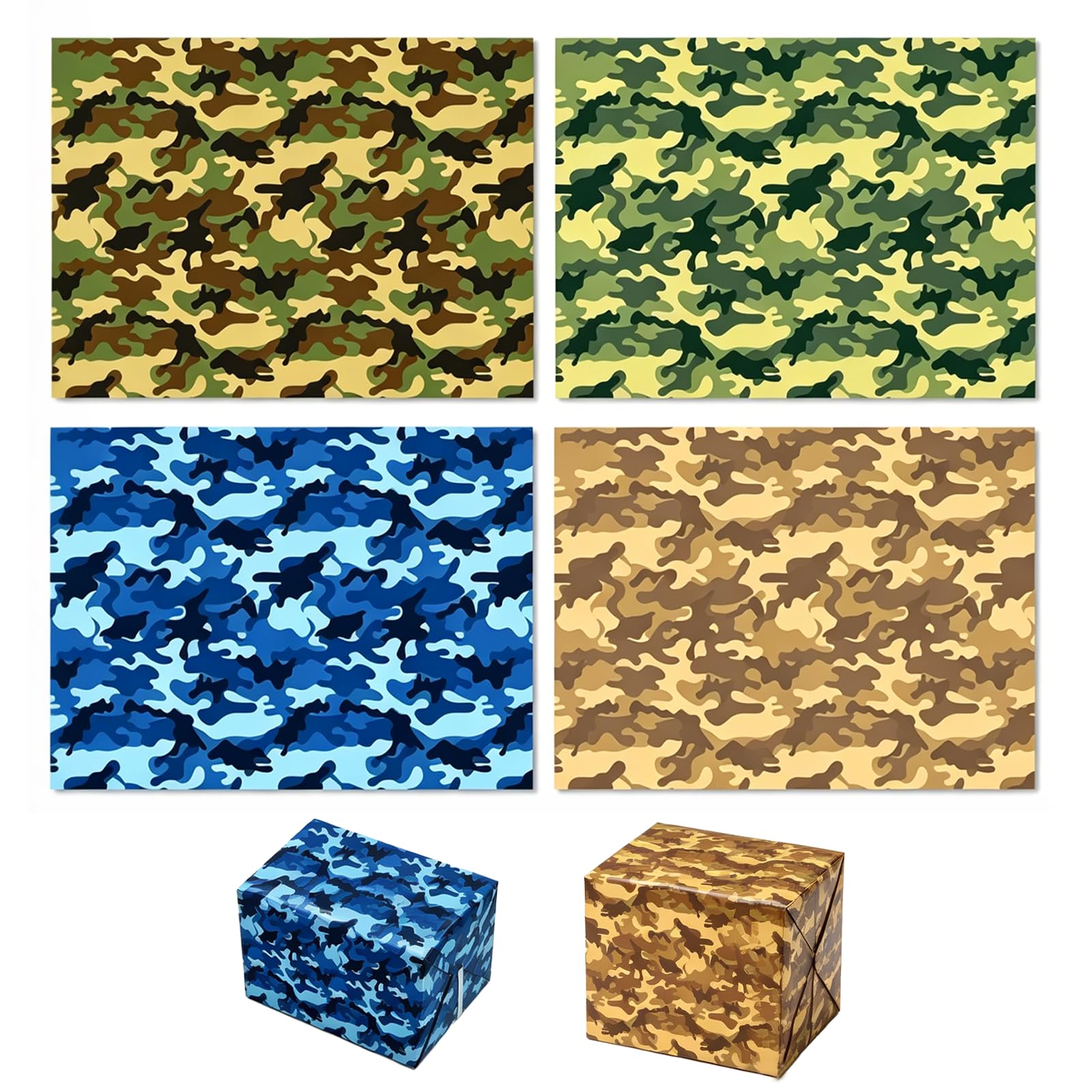 HDFHDF 12pcs Camouflage Packaging Paper Green Blue Brown Camouflage Gift Packaging Boy's Birthday Birthday Party Gift Wrapping 68x50cm