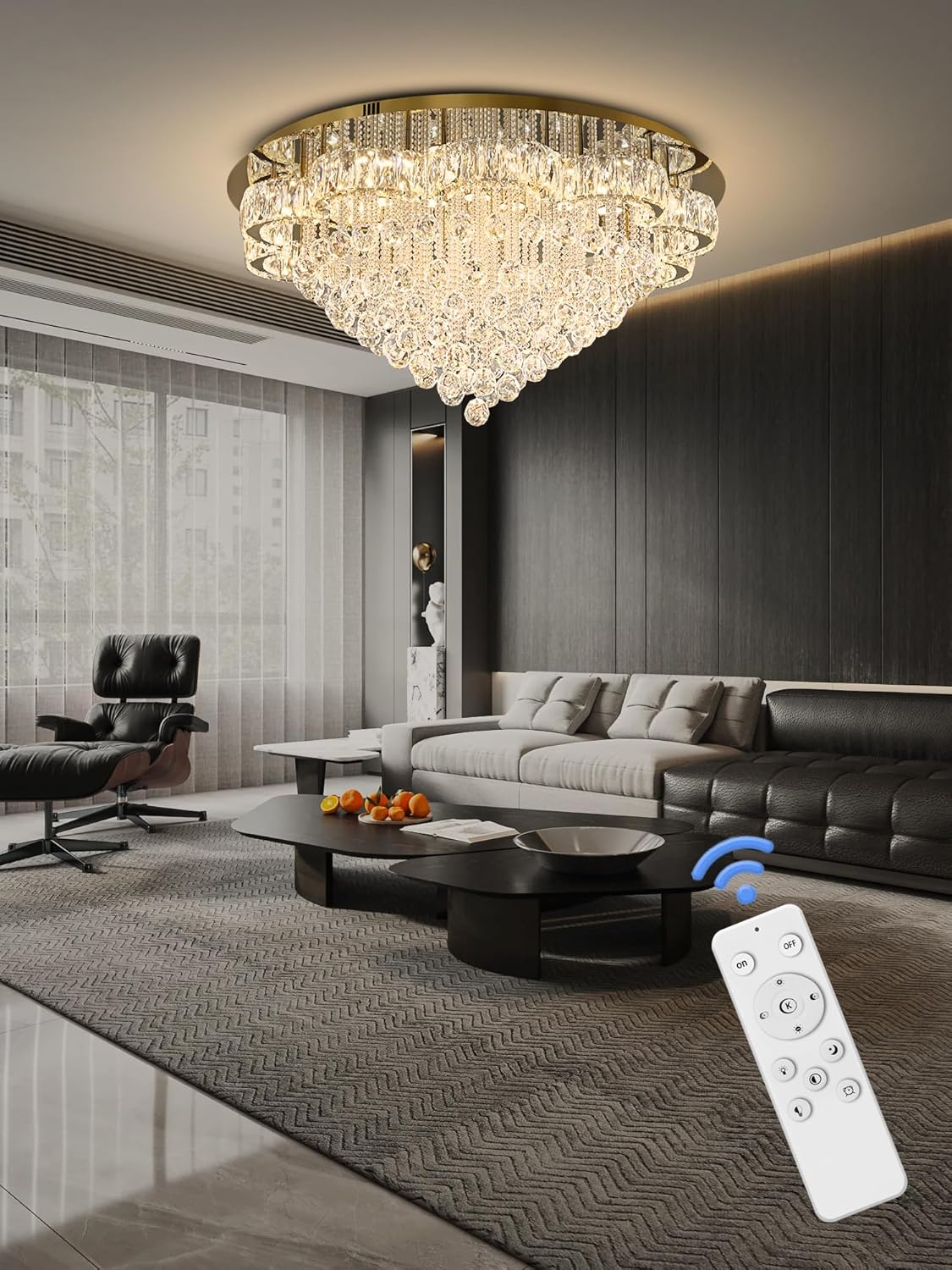 Flashing God 40inches Gold Chanderliers for Living Room Crystal Chandelier Ceiling Light Fixture Raindrop Pendant Light for Foyer Dining Room Hallway Bedroom LED Dimmable Lighting 2700k 4500k 6000k