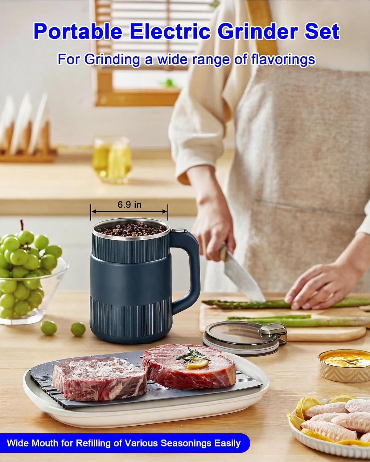 Electric Grain Mill Grinder 500G, 304 Stainless Steel Flour Mill Grinder for Home Use for Dry Grains Spices Coffee Corn Pepper, Ultrafine Grain Household Flour Mill, Kitchen
