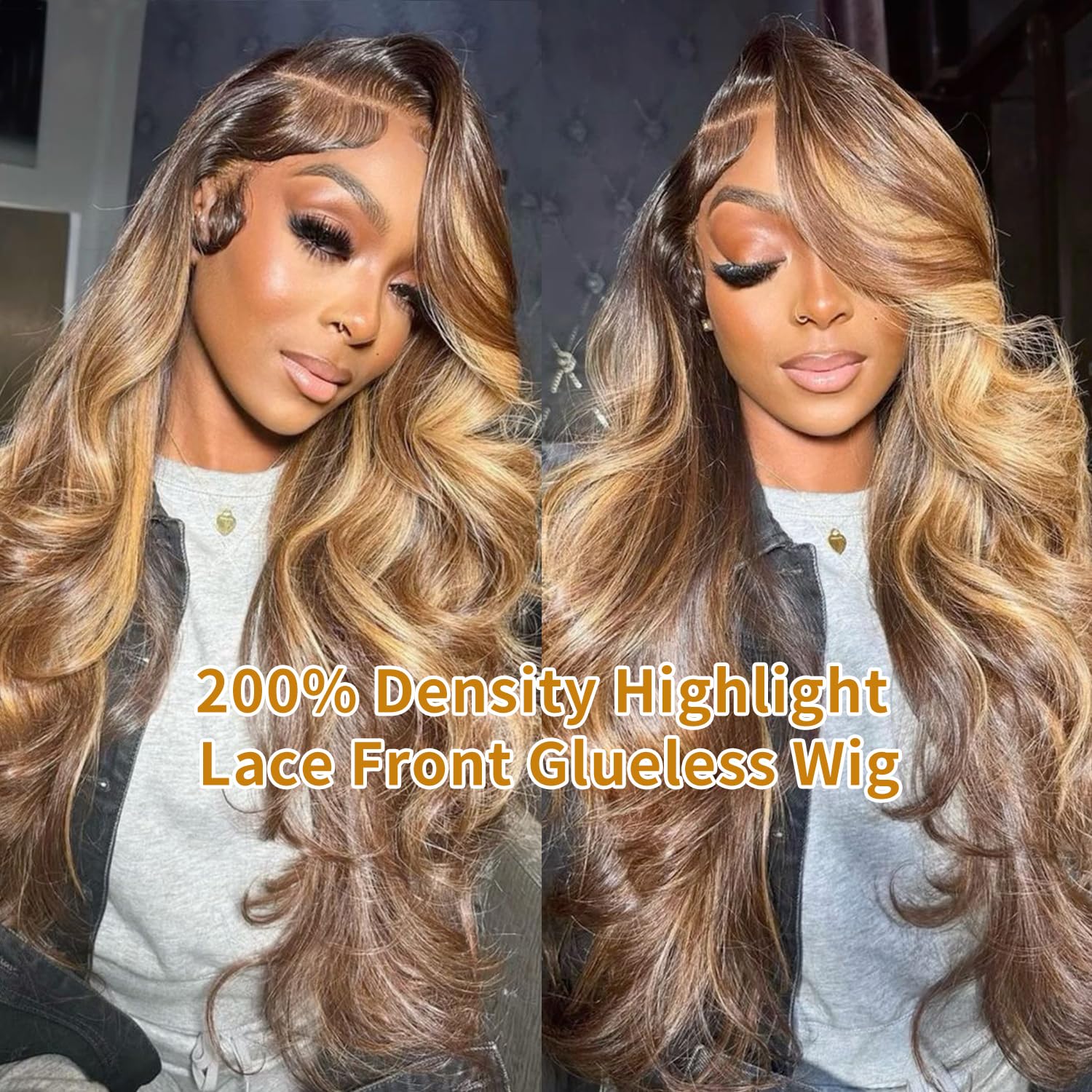 lanxihair 200% Density Highlight Ombre Lace Front Wig Human Hair 26inch 13x4 HD Transparent 4/27 Honey Blonde Lace Frontal Wigs Brown Colored Balayage Glueless Body Wave Lace Front wigs Human Hair Product Image 2
