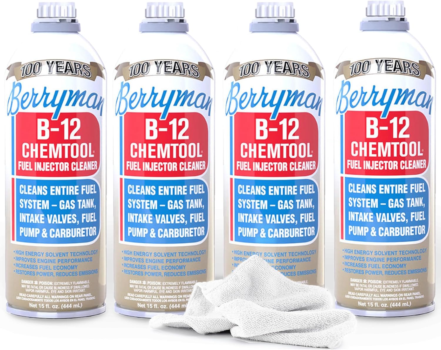Berryman B-12 Chemtool 0116 (4 Pack) - Fuel Injector Cleaner, 15oz with SMA Towel | Carburetor & Fuel System Cleaner Additive for Cars