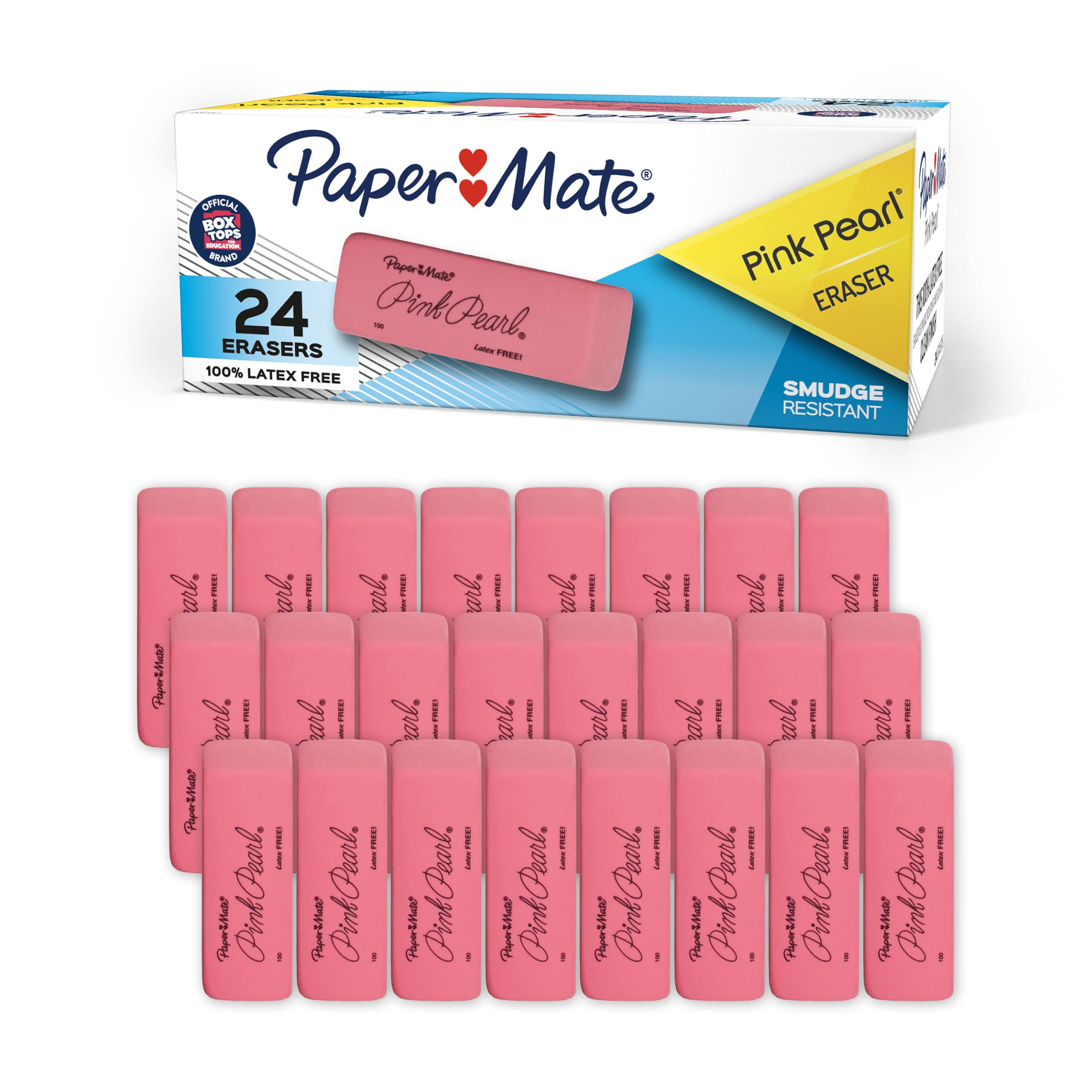 Paper Mate Pink Pearl Erasers, Medium, 24 Count - Back to School, Classroom, Teacher Supplies 24 Count (Pack of 1) Medium