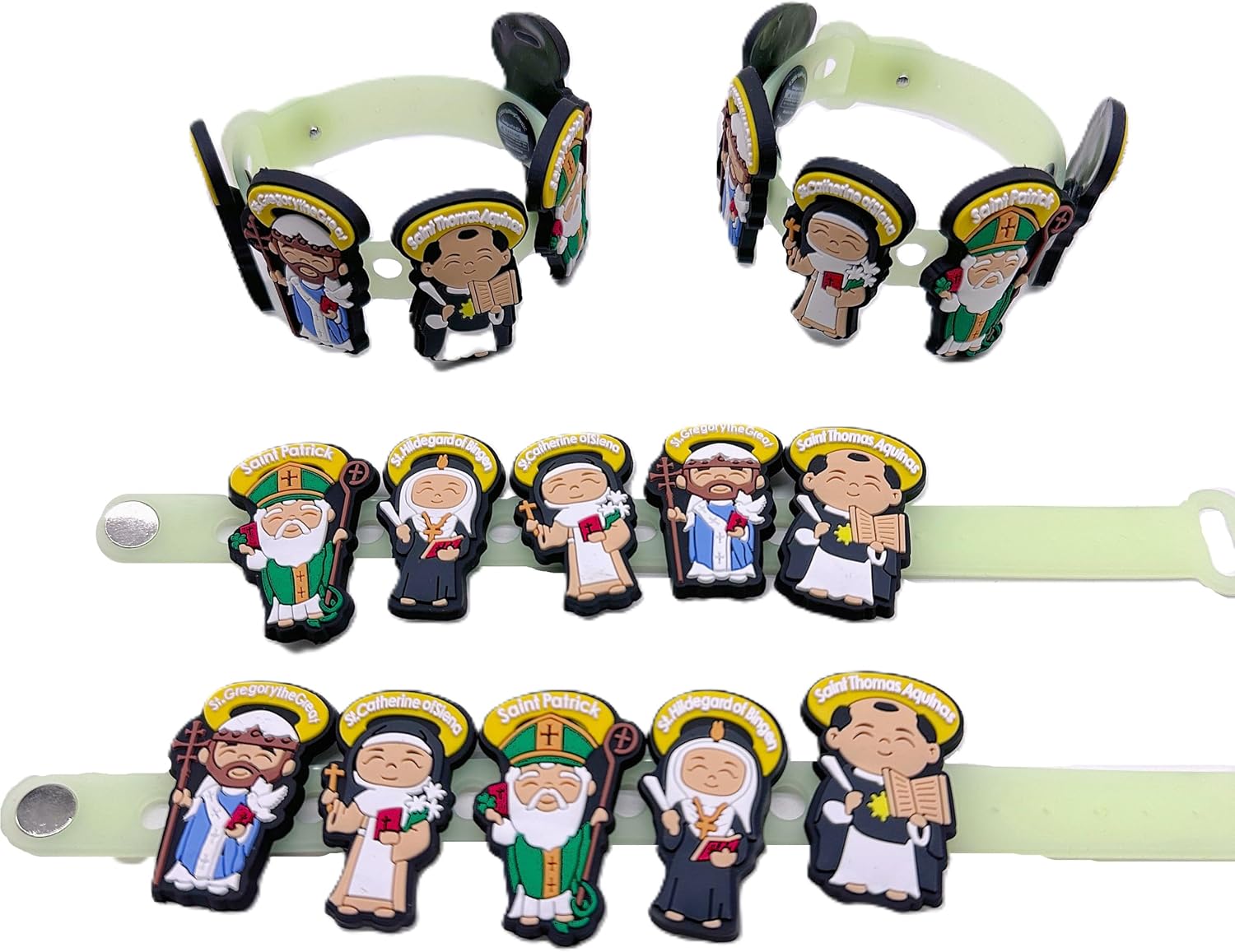 Vacation Bible School 2026 VBS Rainforest Jungle Theme Favors, Silicone Snap-In Wristbands with 5 Uplifting Lil Saints Charms, Faith-Based Catholic & Christian Kids Prizes and Church Giveaways