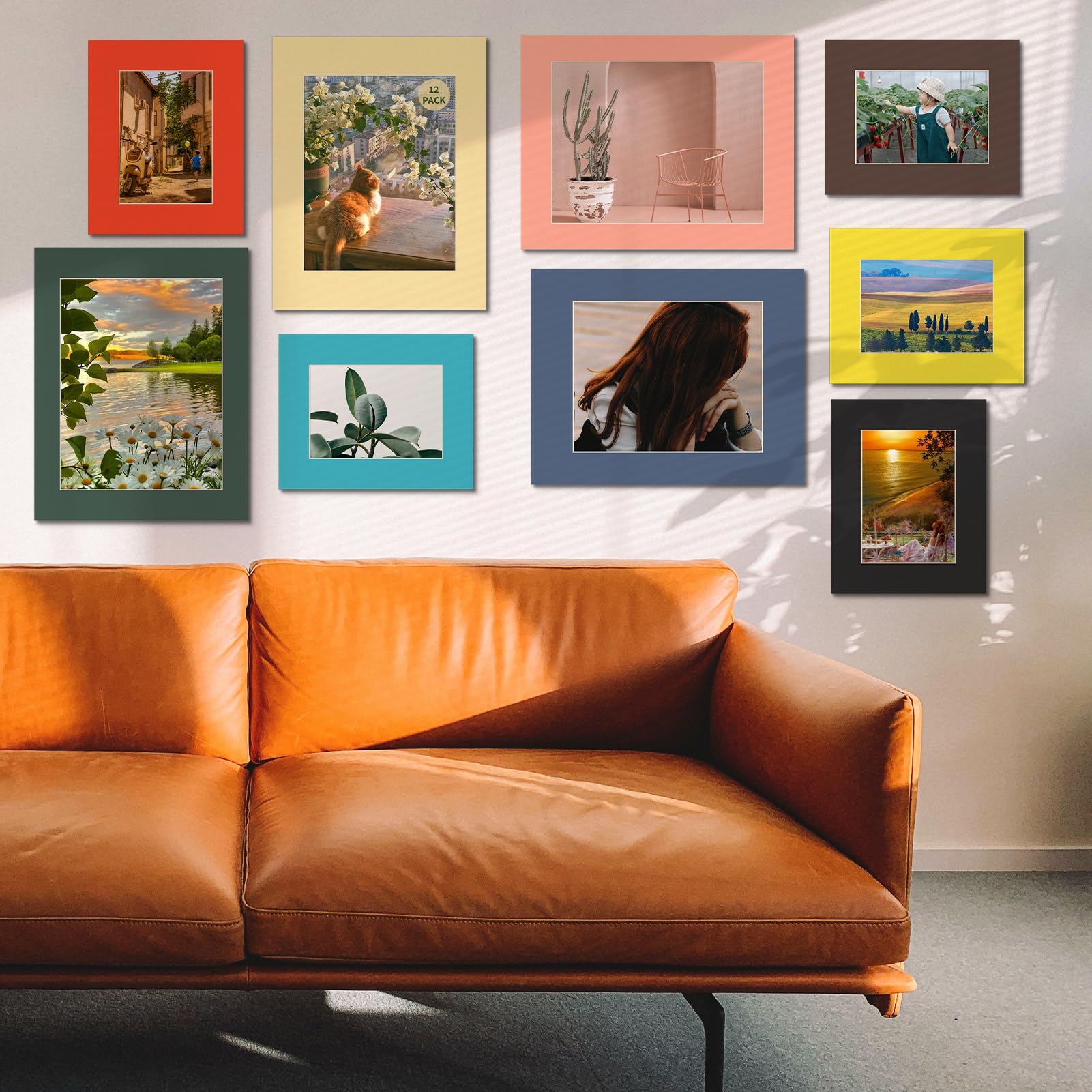 12 Bilderrahmen-Matten Für 21x35 Cm Fotos – Weißer Kern, Abgeschrägt, Vielfarbig