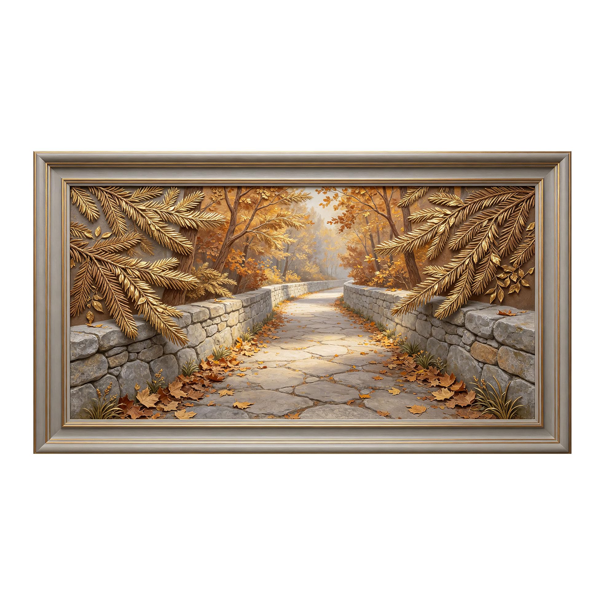 Murasolite 3D Framed Wall Art Autumn Forest Path Landscape Relief Effect SelfAdhesive Fabric Mural Wall Decor， Peel and Stick No Damage to Wall， AntiFall Safe Design for Bedroom Living Room