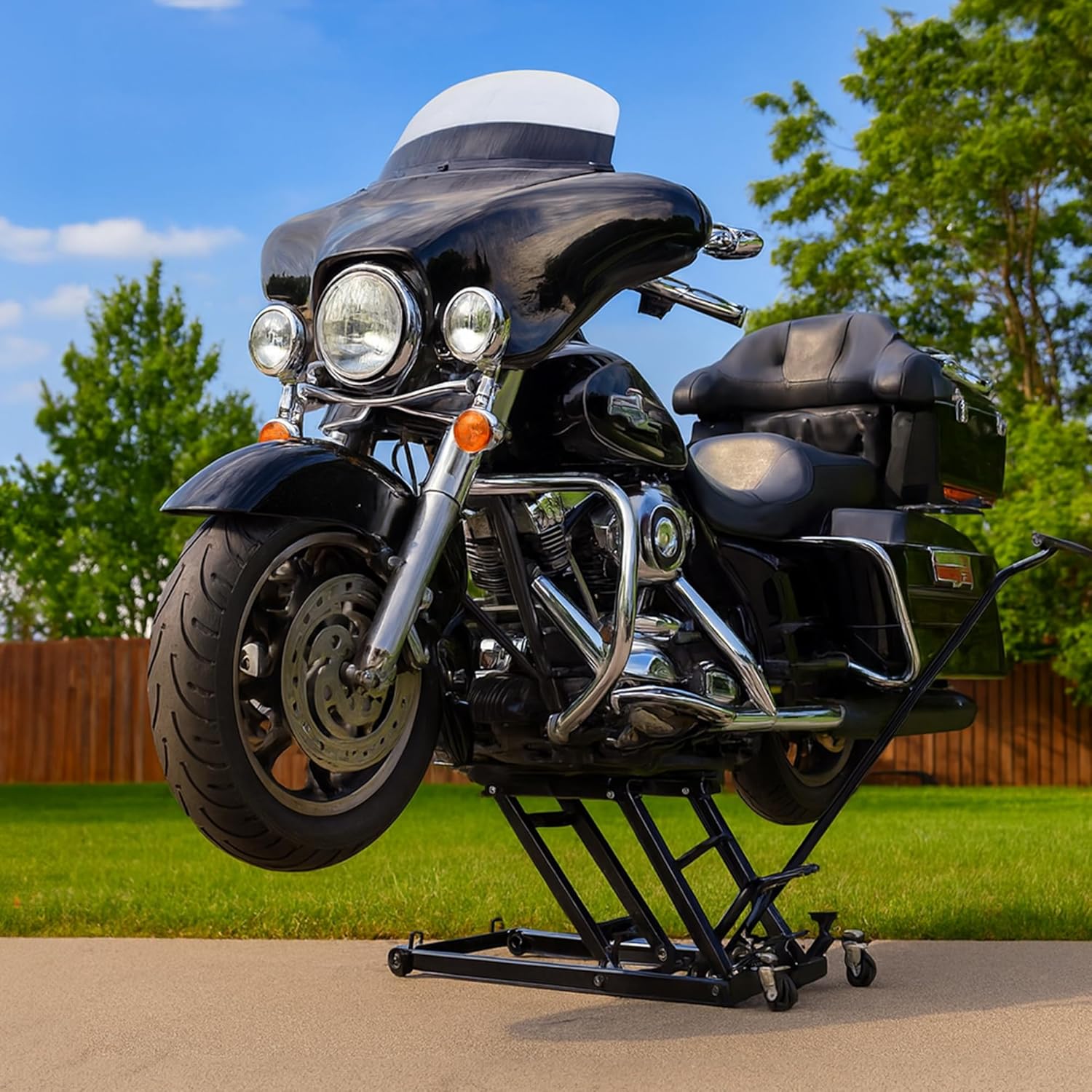 Black Widow Motorcycle and ATV Lift Jack Stand, Hydraulic Operation for Garage Storage and Lifting Vehicles up to 1,500 Pounds, Black