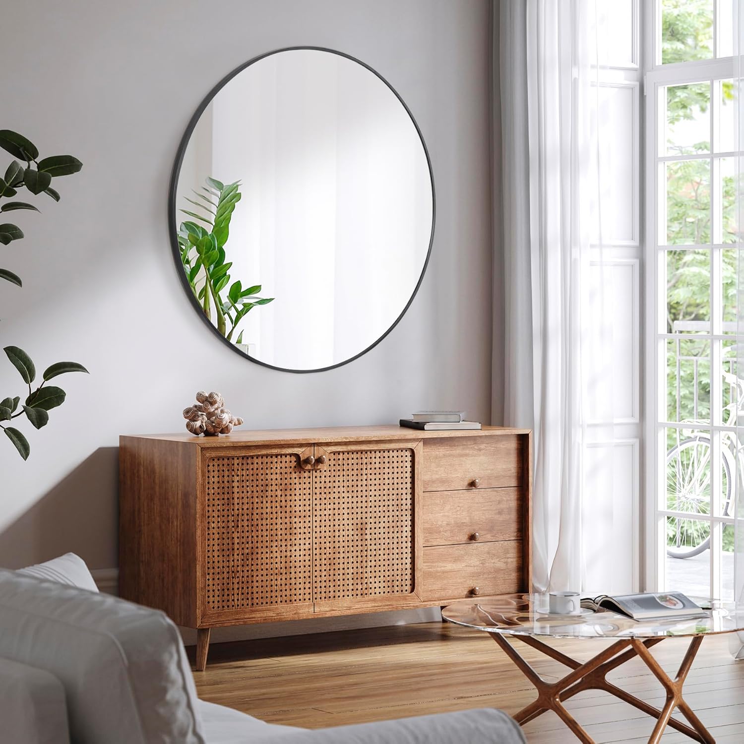 Smartxchoices 36 Inch Large Round Mirror, Metal Frame Wall Mirror Mounted Black Circle Mirrors, Vanity Mirror Modern Minimalist Wall Décor for Entryway, Bathroom, Washrooms, Living Rooms