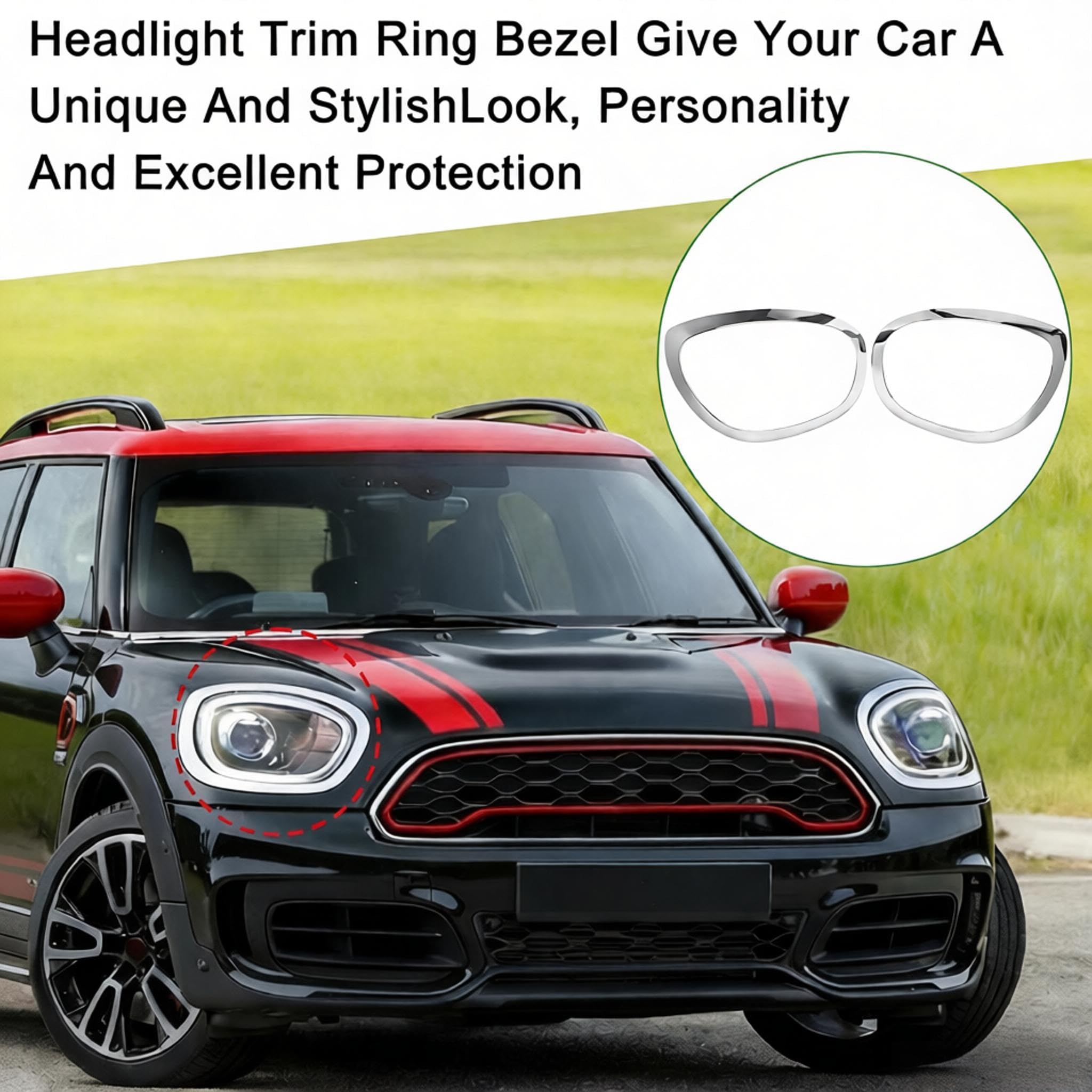 Anelli di Rivestimento per Fari Auto 2 pezzi per Fari Anteriori Decorativi Cromati 51137388117 51137388118 per Mini Cooper Countryman F60 F61 2017-2023