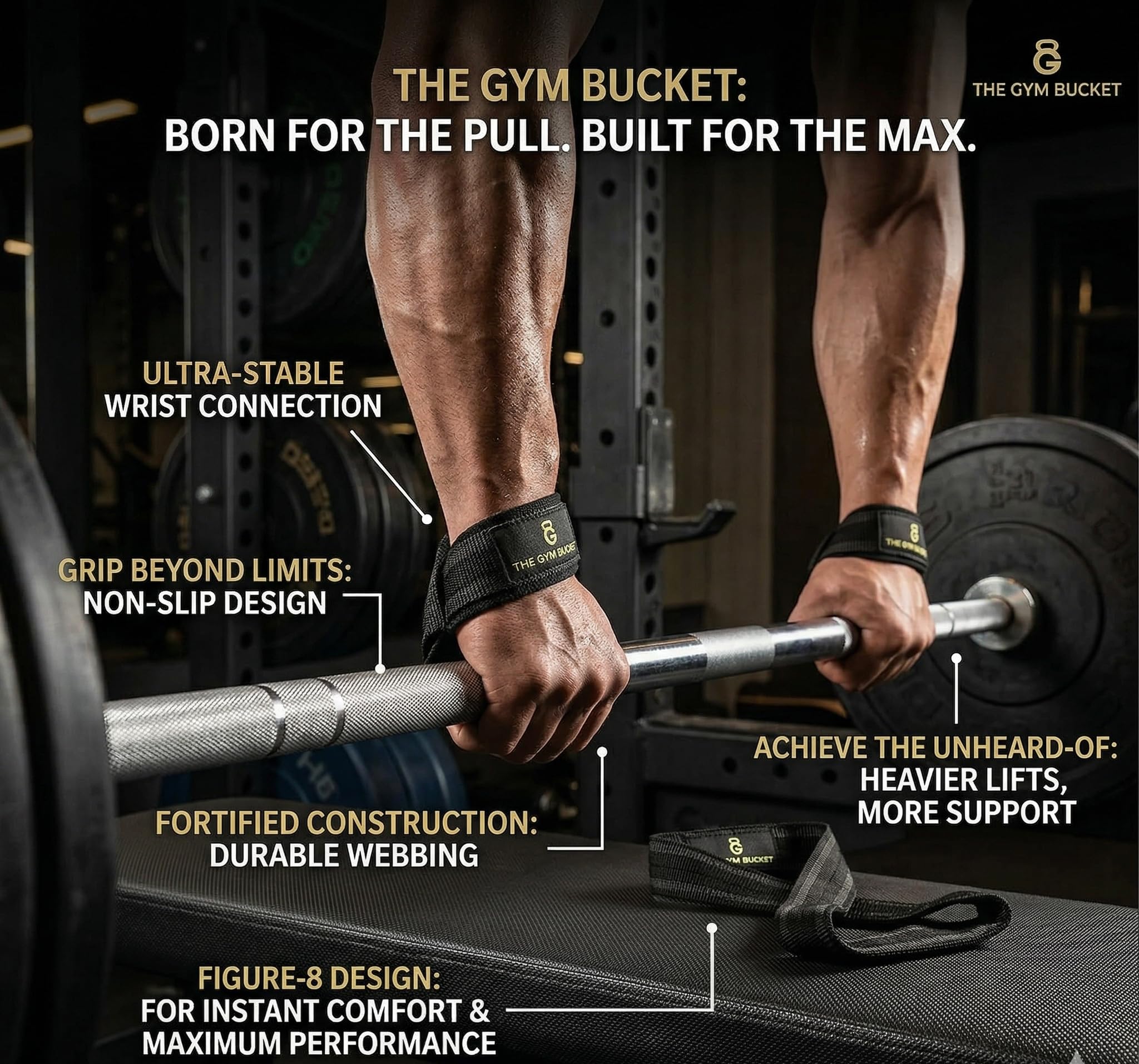 The Gym Bucket Figure-8 Weight Lifting Straps – Neoprene Padded Wrist Support for Deadlifts & Gym Workout – Heavy Duty Non-Slip Lifting Grip for Men & Women (Figure-8) 3