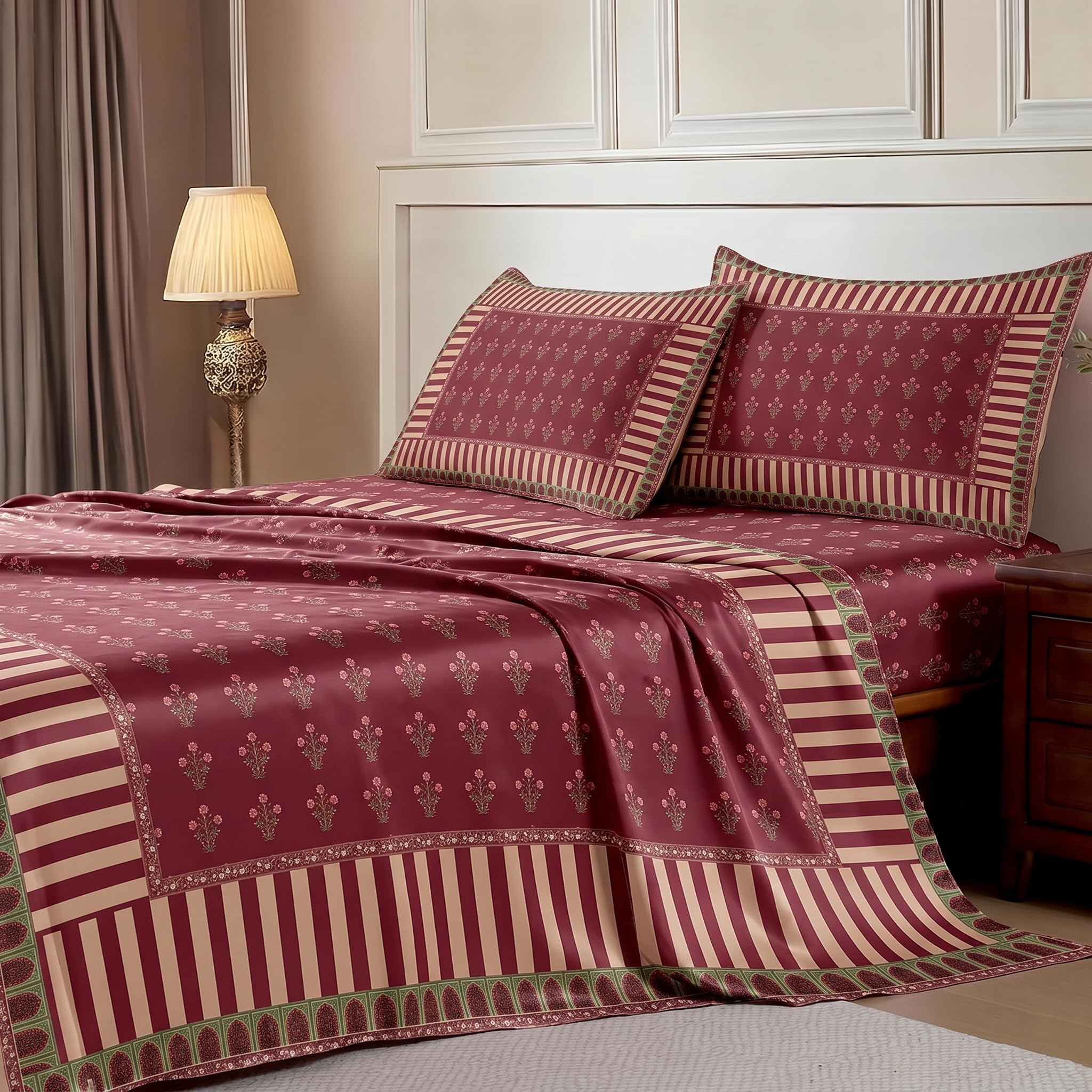 Ishro Home Premium Bedsheet for Double Bed with 2 Pillow Covers – Cloud Cotton Bedsheet, Soft, Silky Smooth & Wrinkle Resistant, Luxury Printed Design (Flat Double Bed Size, Milan Royale)-image-11