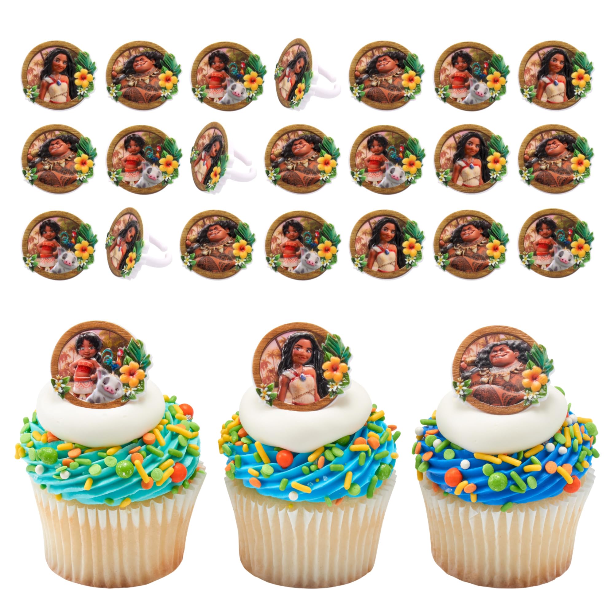 DecoPacDecoPac Disney Moana 2 Rings, 24 Cupcake Decorations Featuring Disney's Moana, Maui, Simea, & Pua - 24 Pack