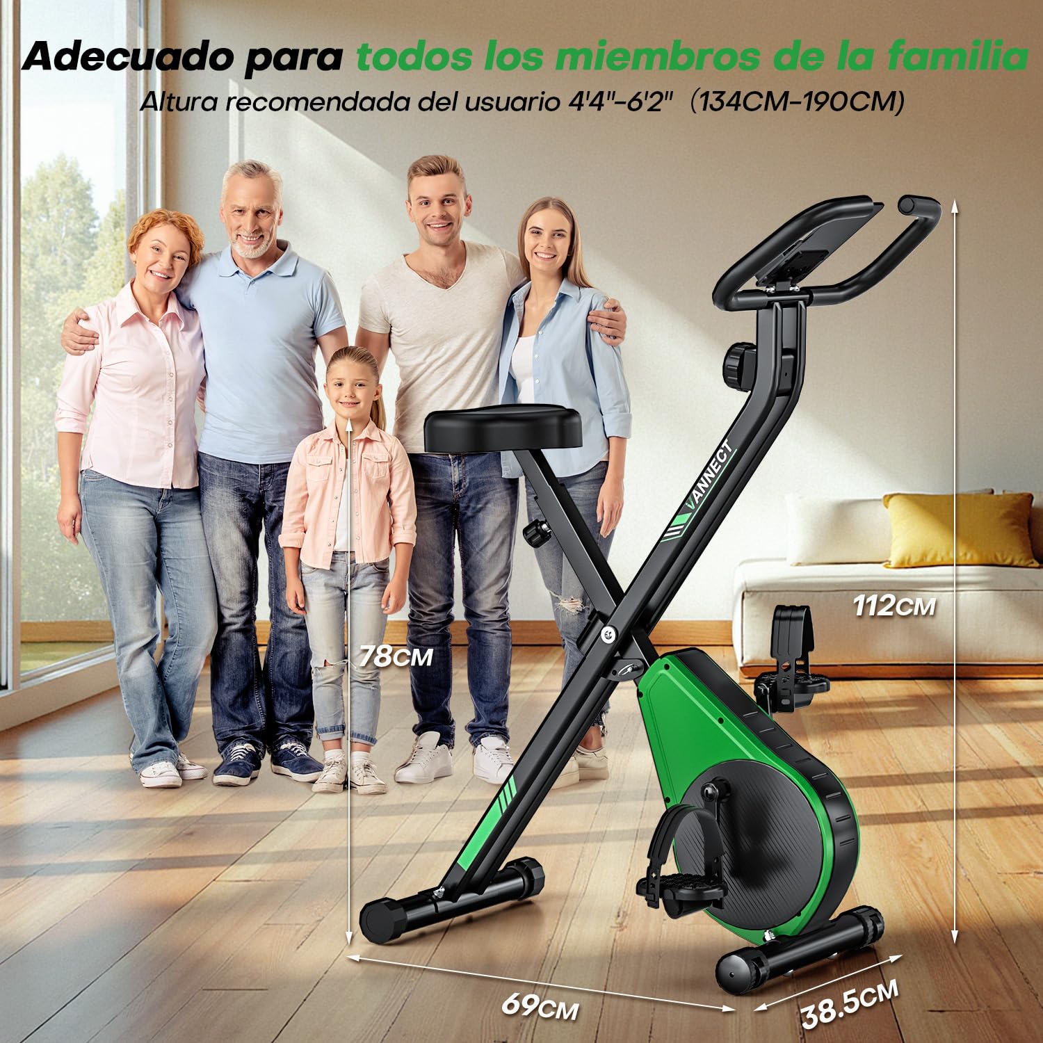 VANNECT Bicicleta Estatica Plegable con 16 Niveles de Resistencia, Monitor LCD y Medición de Pulso Manual, Soporte Plano, Ahorro de Espaci, Estática Silenciosa Magnética Bicicleta Estatica para Casa
