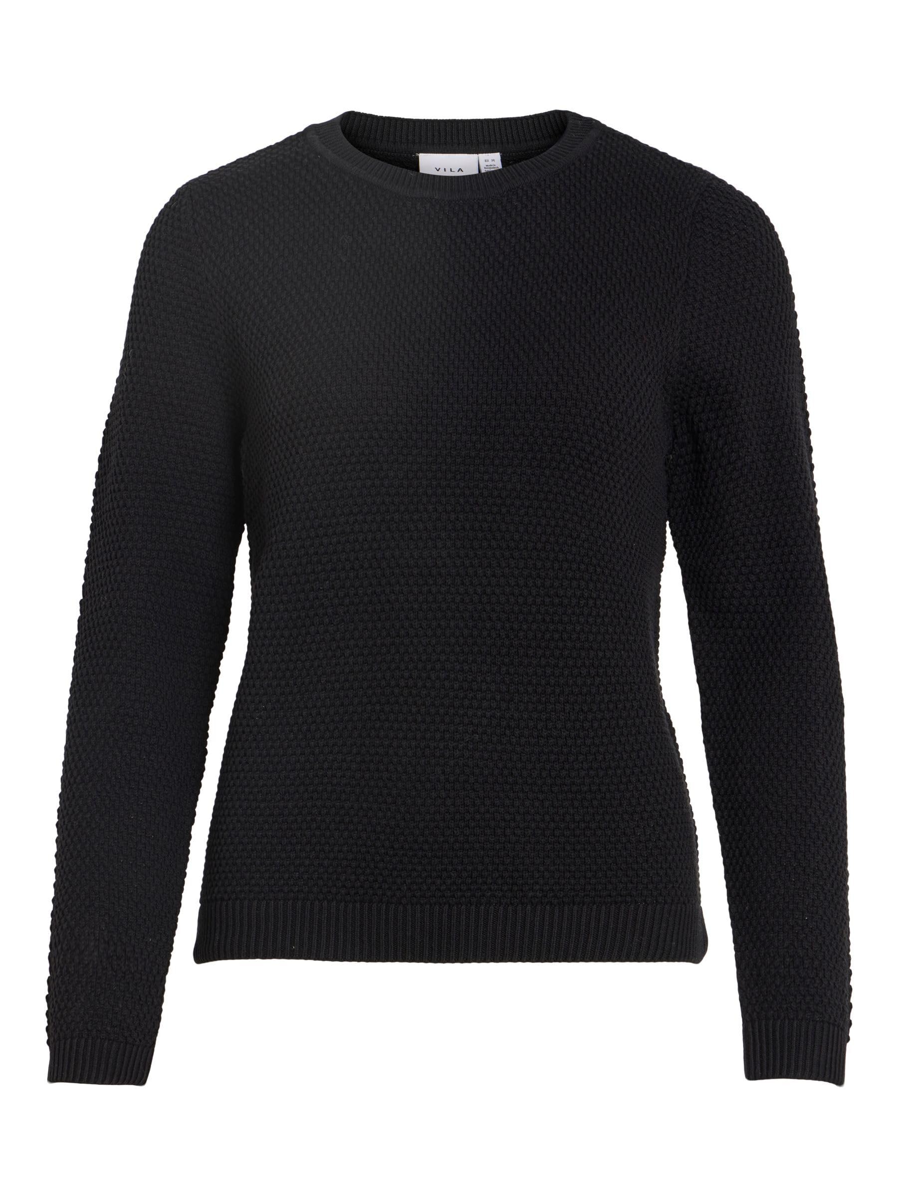 Vila Vidalo 14082767 Women's O-Neck L/S Knit Top Noos, Black, S