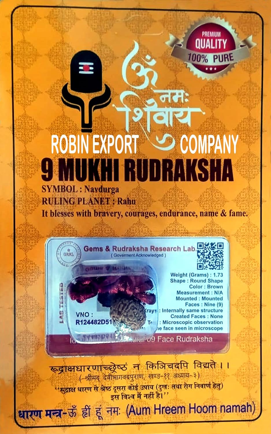 Buy Robin Export Company 9 Mukhi Nepali Rudraksha Nine Faced Rudraksh