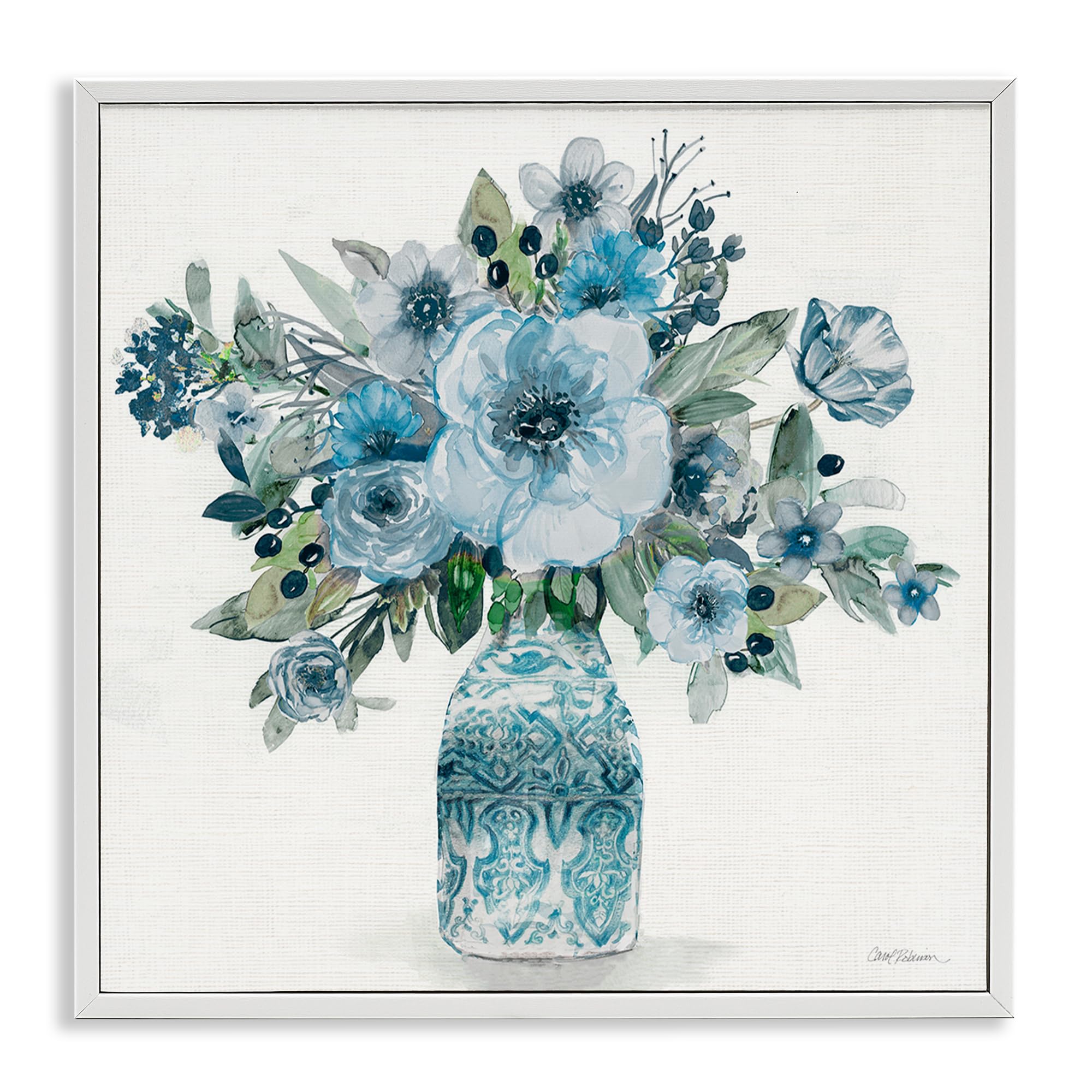 Stupell Industries 'Pastel Blue Botanical Bouquet', Framed Giclee Art, White, 17 x 17 Inches, Easy to Hang and Sturdy, Made in USA, by Carol Robinson